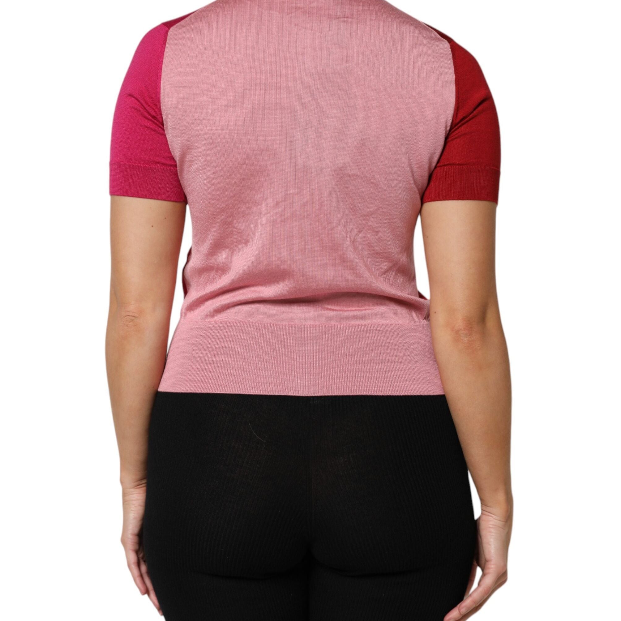 Dolce & Gabbana Pink Short Sleeves Buttoned Ascot Collar Top