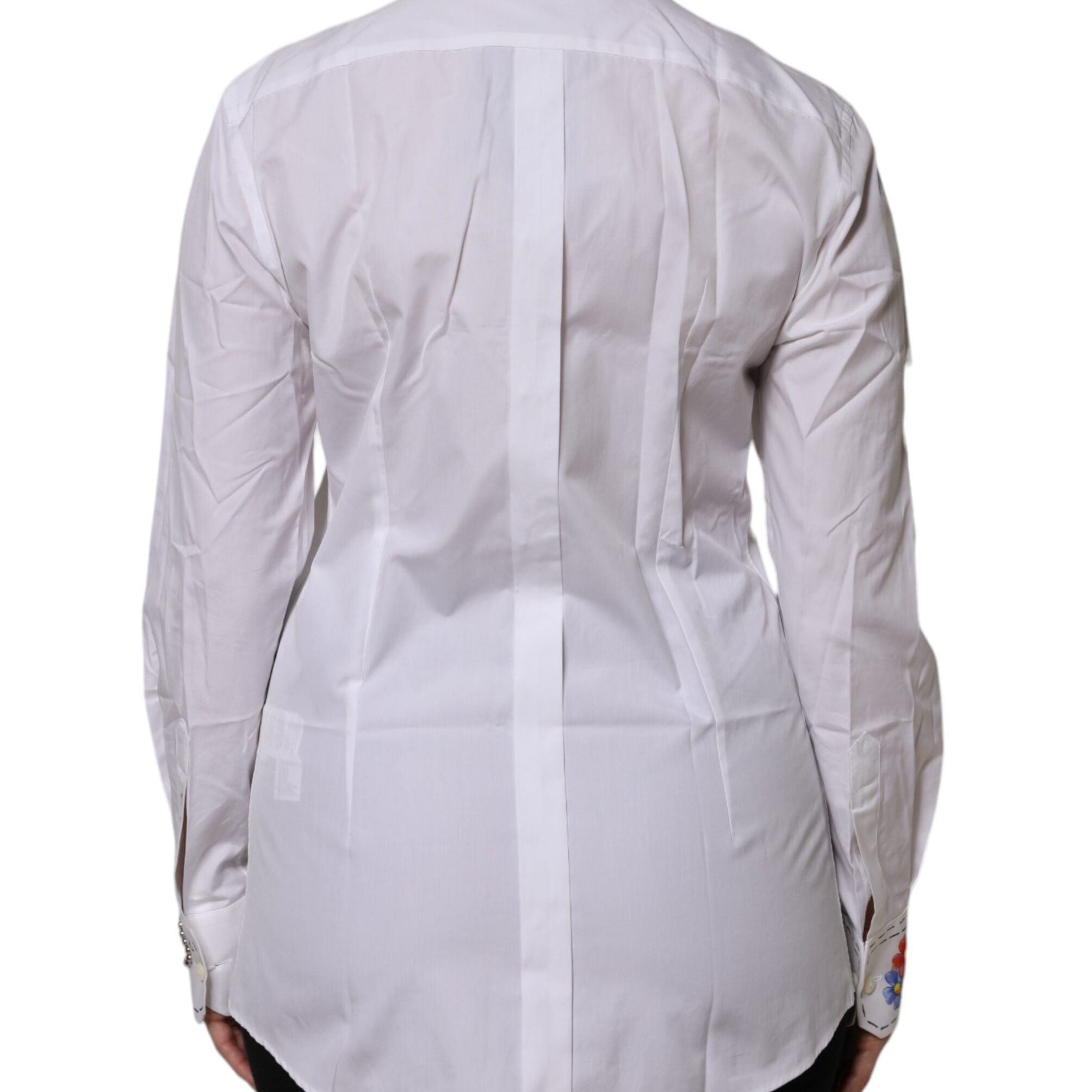 Dolce & Gabbana White Cotton Floral Embellished Shirt Top
