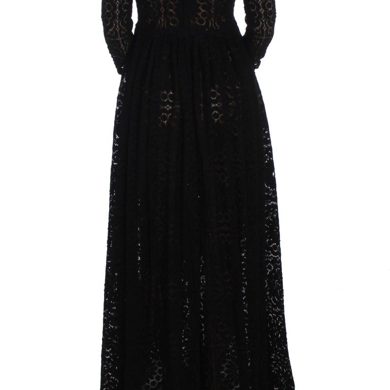 Dolce & Gabbana Black Ricamo Knitted Full Length Maxi Dress