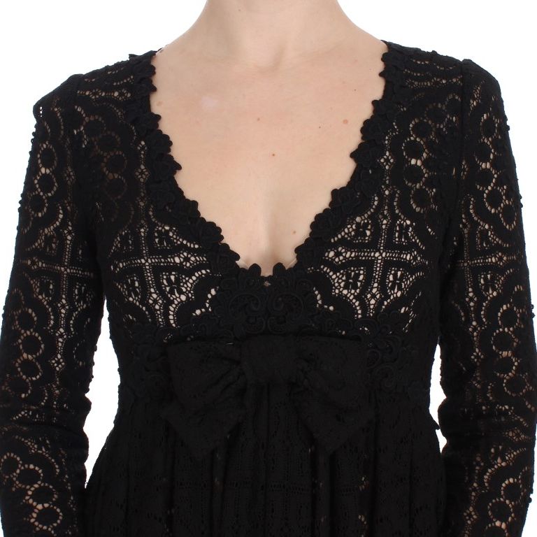 Dolce & Gabbana Black Ricamo Knitted Full Length Maxi Dress