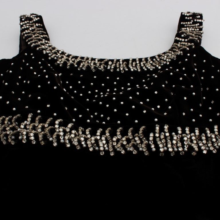 Dolce & Gabbana Brown Velvet Crystal Sheath Gown Dress