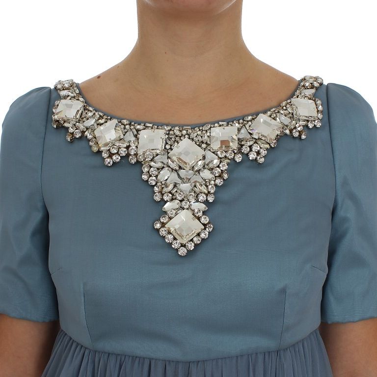 Dolce & Gabbana Blue Silk Crystal Sheath Gown Ball Dress