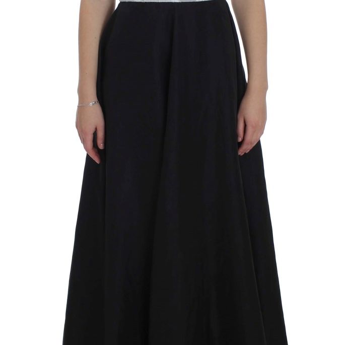 Dolce & Gabbana Black White Floral Silk Sheath Gown Dress