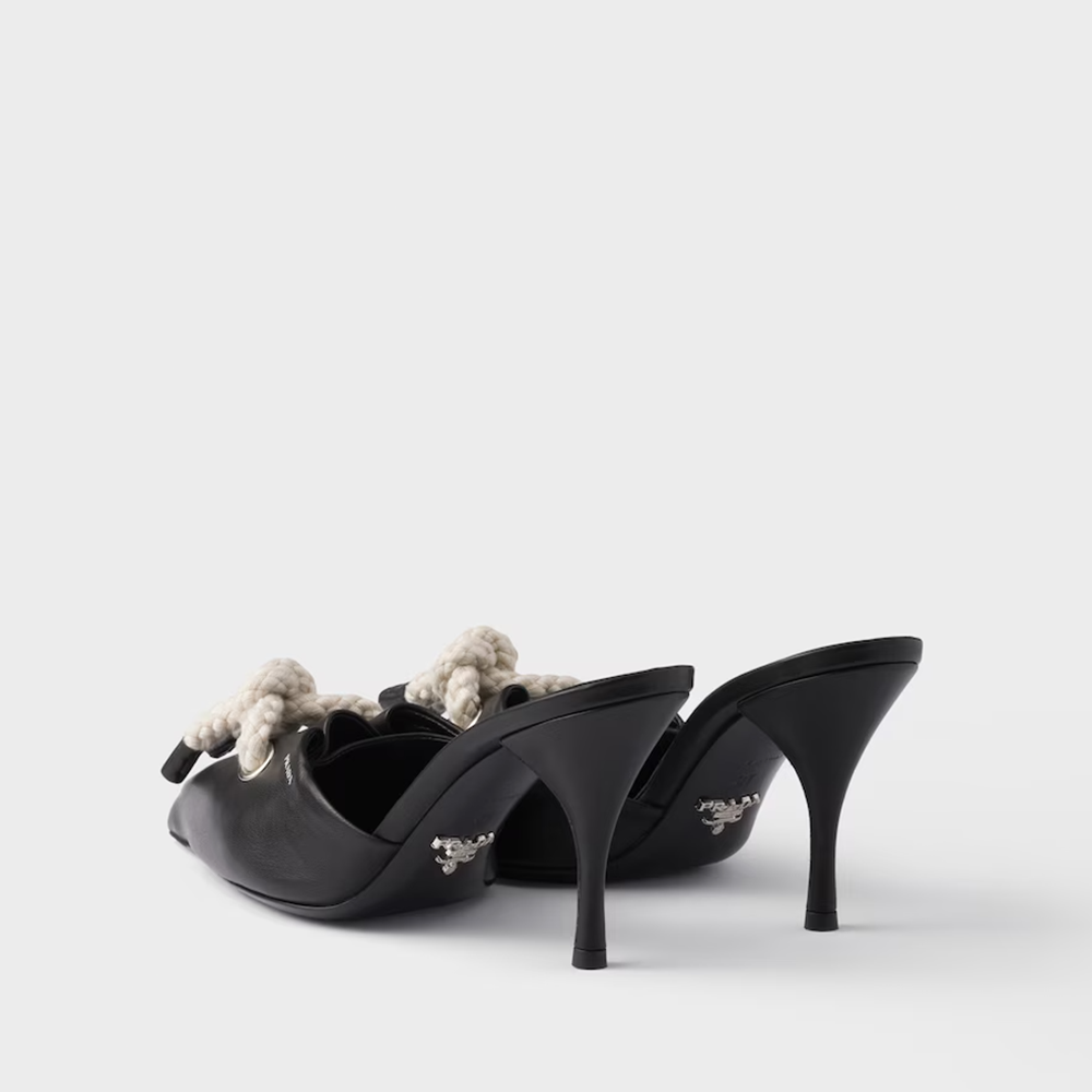 Prada Black Nappa Leather Rope Detail Sandals
