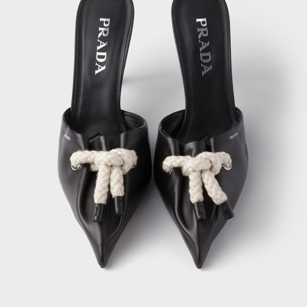Prada Black Nappa Leather Rope Detail Sandals