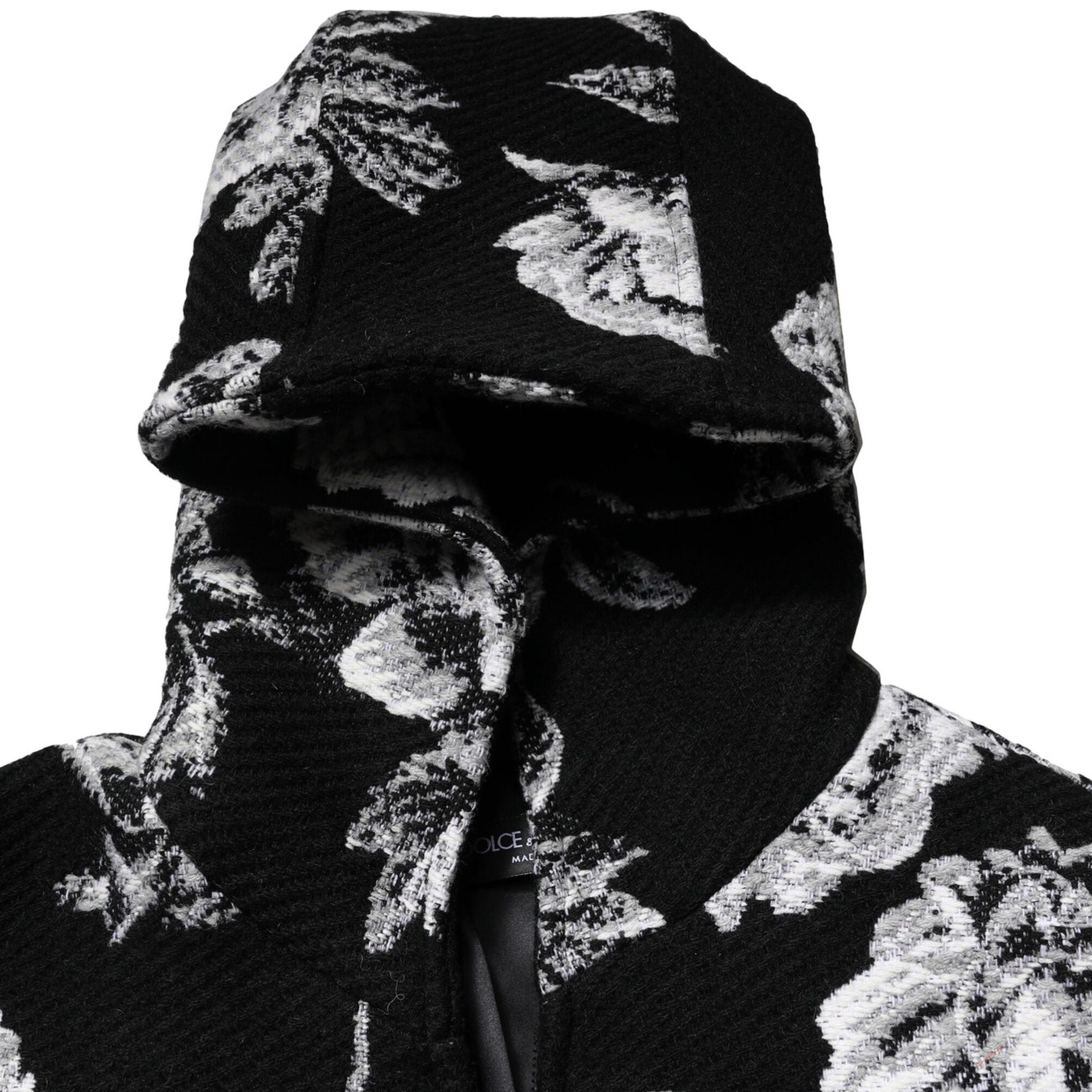 Dolce & Gabbana Black Wool Floral Printed Men Hooded Jacket
