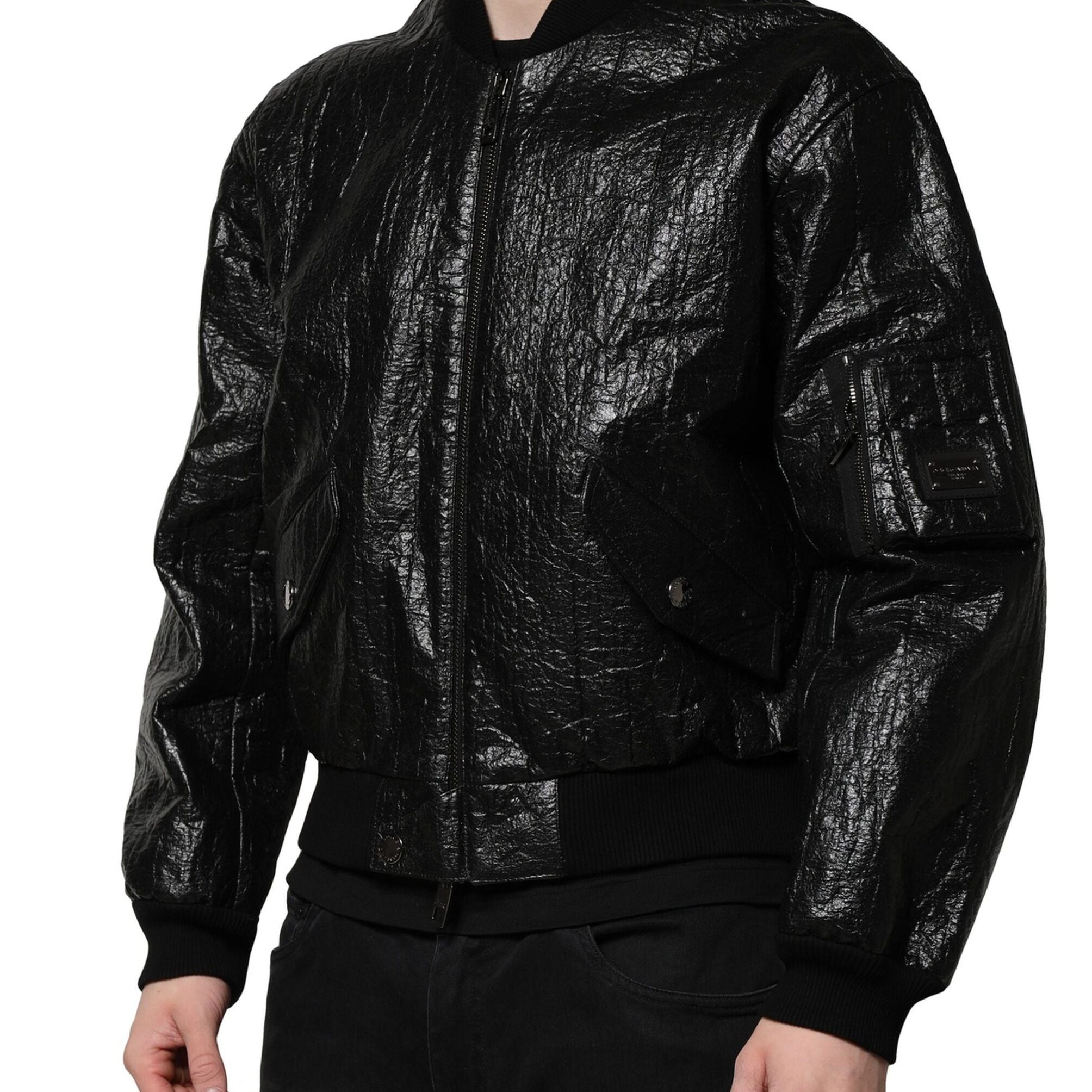 Dolce & Gabbana Black Logo Plaque Bomber Full Zipper Jacket