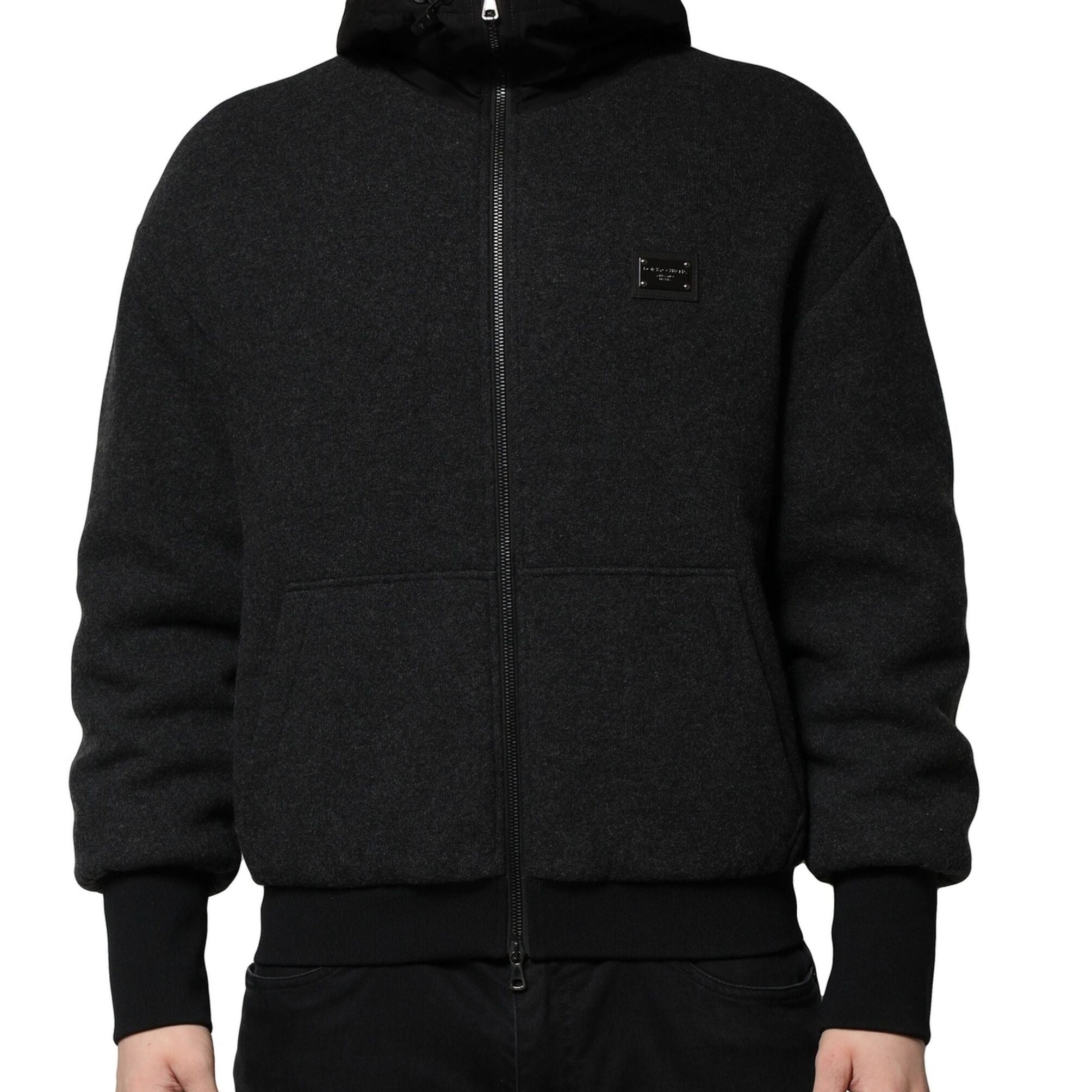 Dolce & Gabbana Black DG Logo Plaque Hooded Bomber Jacket