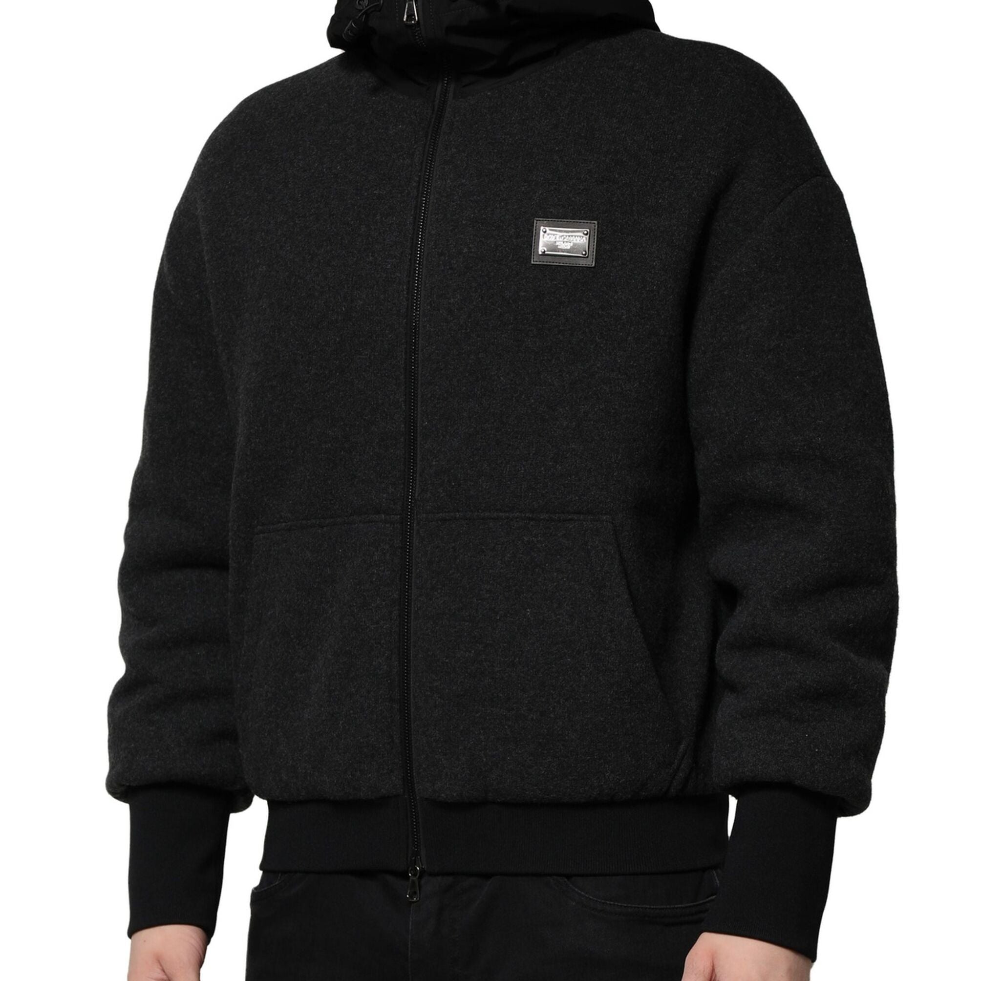Dolce & Gabbana Black DG Logo Plaque Hooded Bomber Jacket