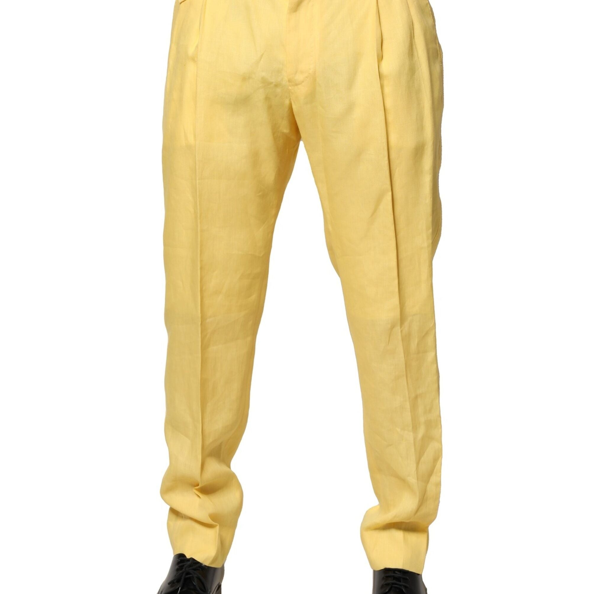 Dolce & Gabbana Yellow Flax Tapered Dress Men Pants