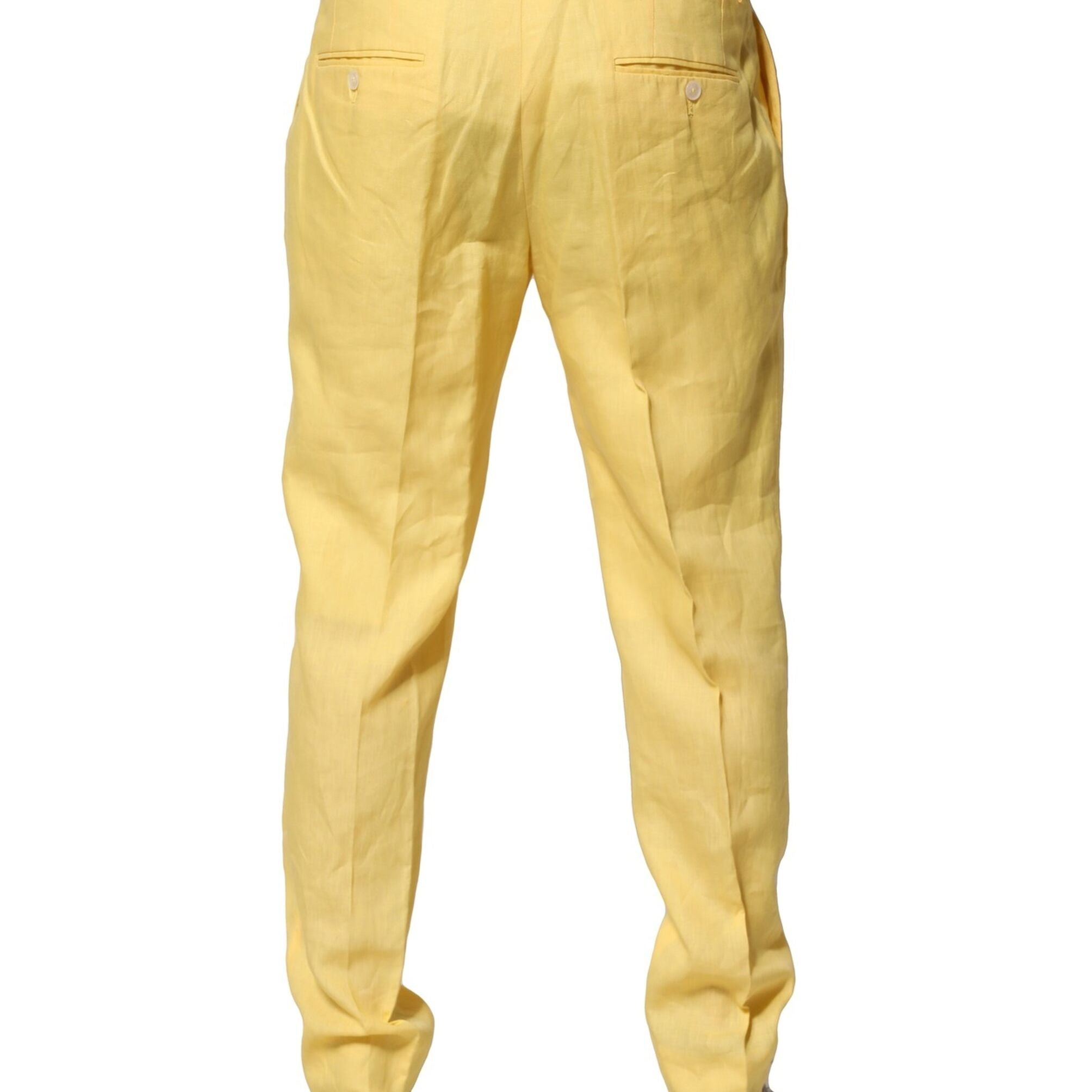 Dolce & Gabbana Yellow Flax Tapered Dress Men Pants