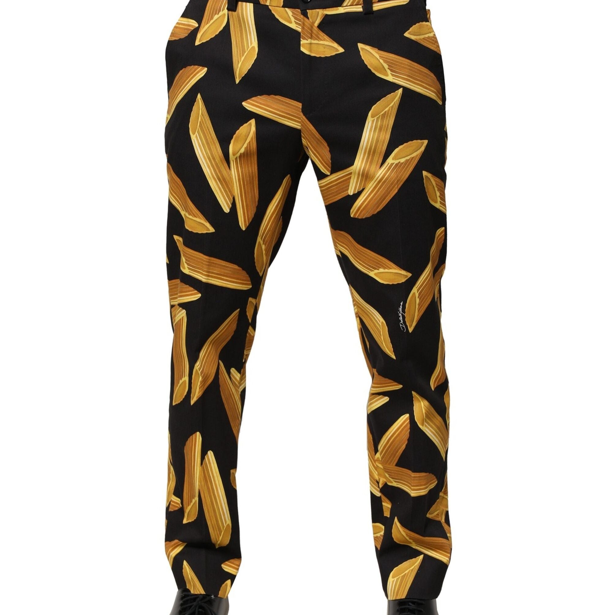 Dolce & Gabbana Black Pasta Print Tapered Men Pants