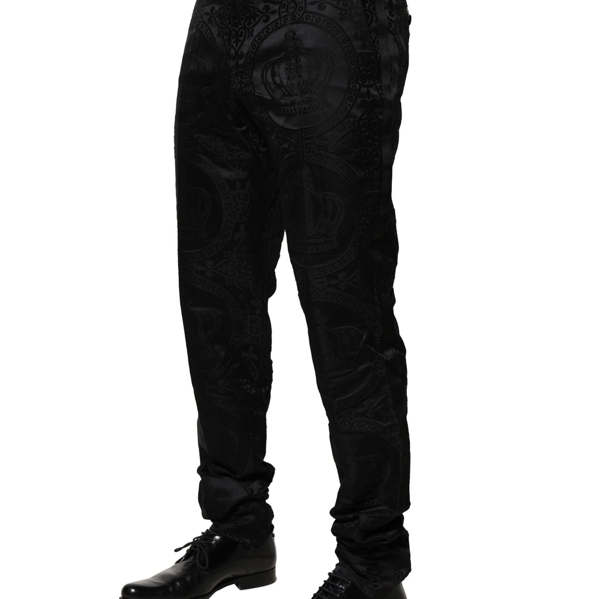 Dolce & Gabbana Black Cotton DG Crown Dress Pants