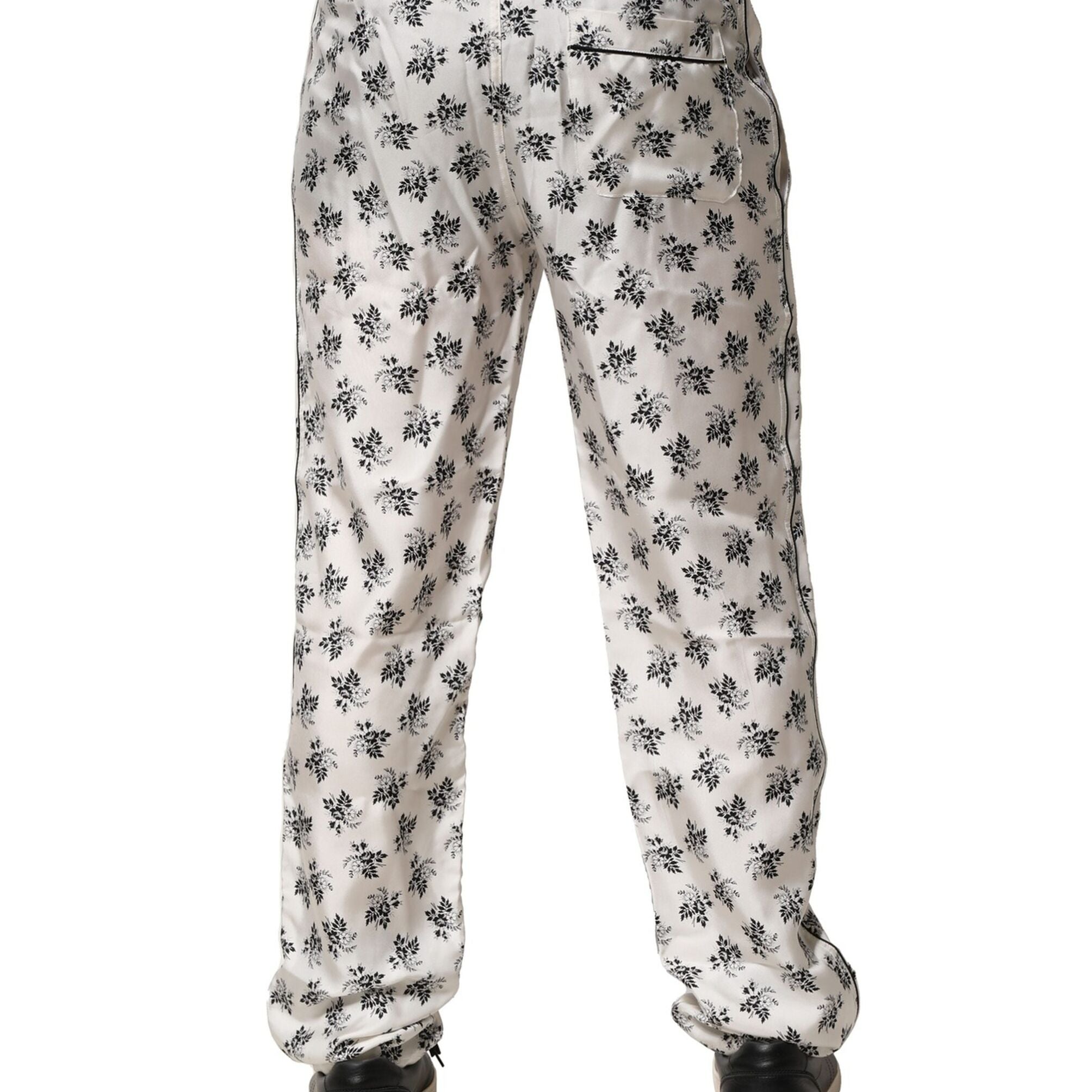 Dolce & Gabbana White Floral Silk Casual Lounge Pants
