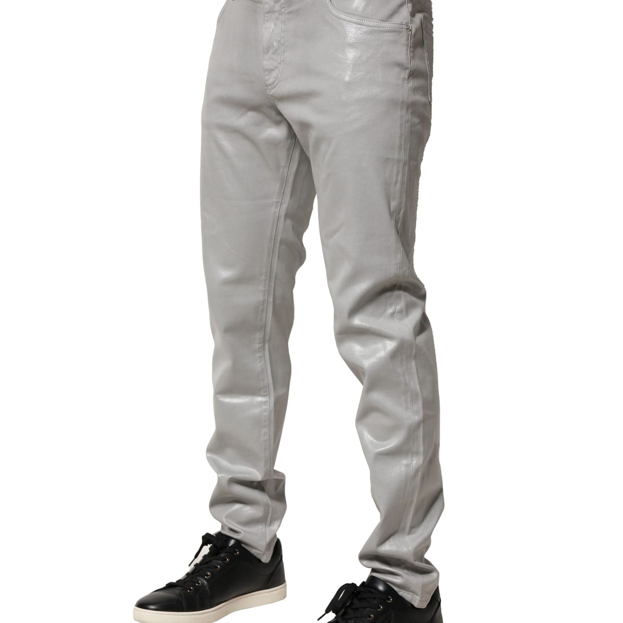 Dolce & Gabbana Silver Cotton Stretch Slim Denim Jeans