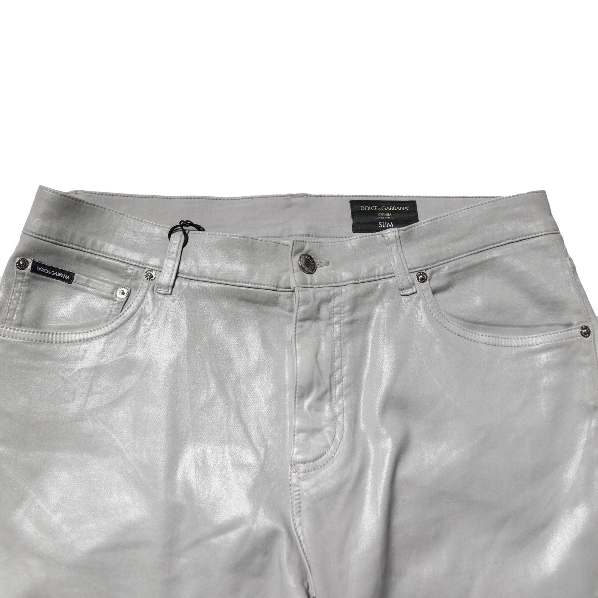 Dolce & Gabbana Silver Cotton Stretch Slim Denim Jeans