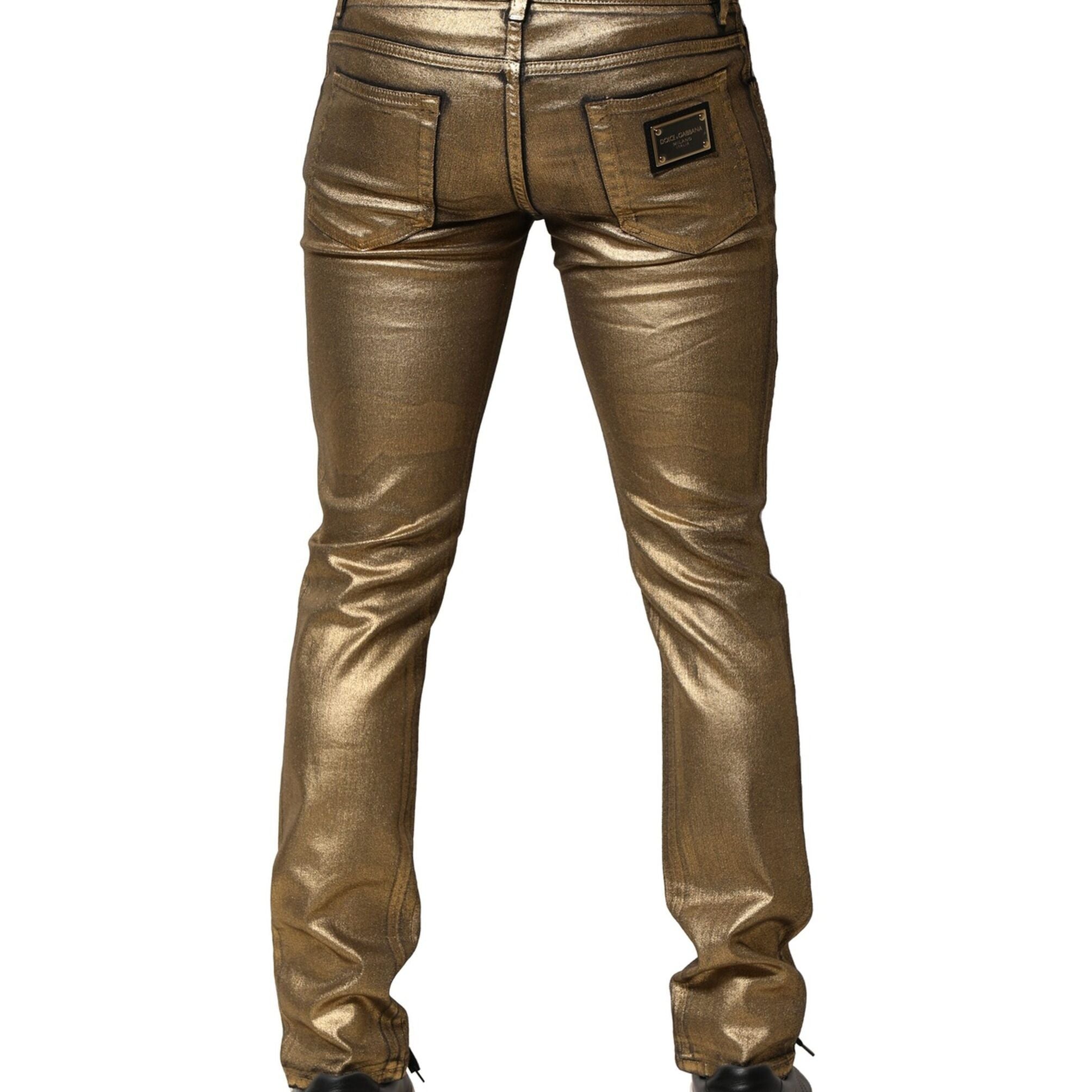 Dolce & Gabbana Gold Tattered Cotton Stretch Slim Denim Jeans