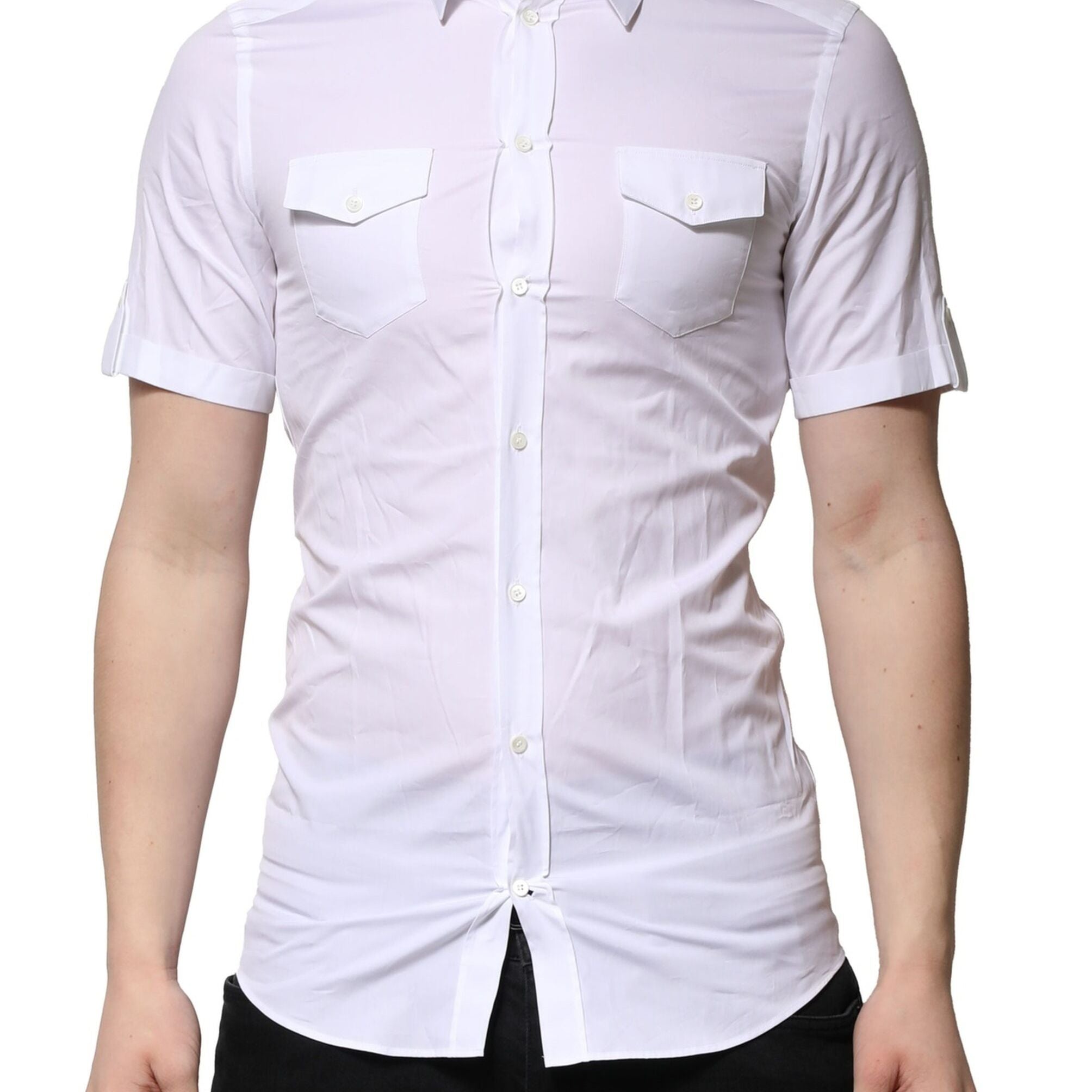 Dolce & Gabbana White Cotton Short Sleeves GOLD Casual Shirt