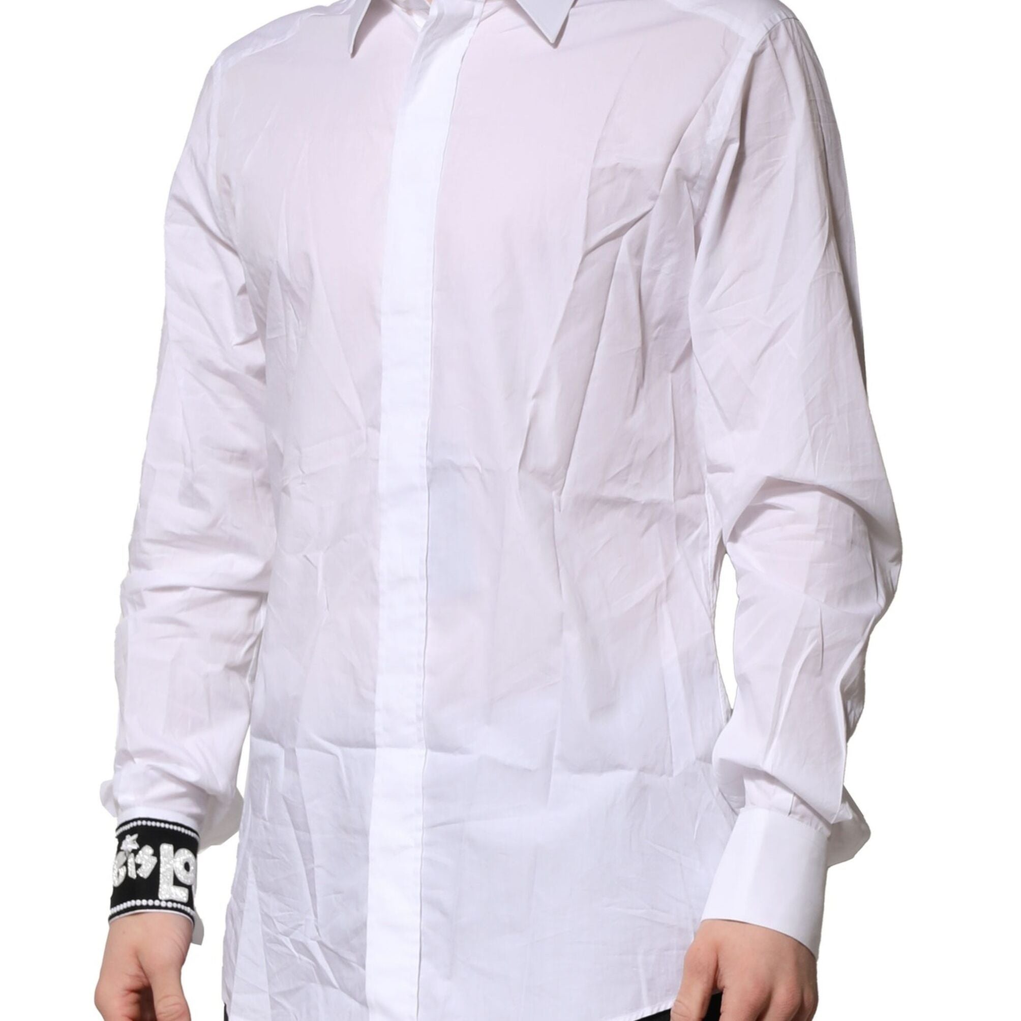 Dolce & Gabbana White GOLD Cotton Men Dress Formal Shirt