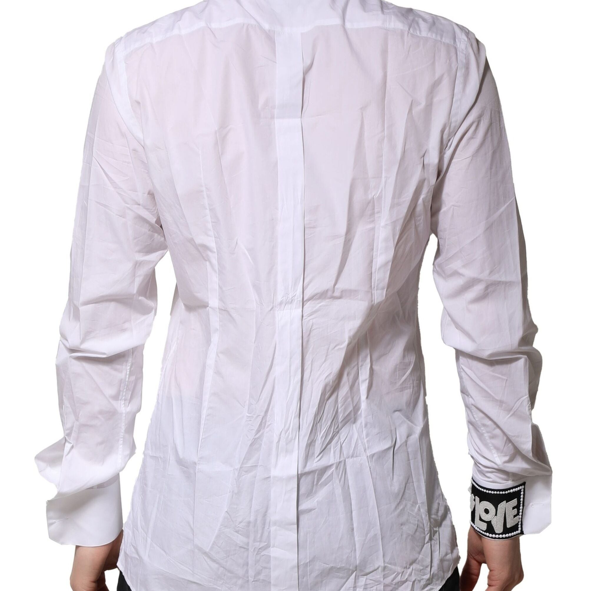 Dolce & Gabbana White GOLD Cotton Men Dress Formal Shirt