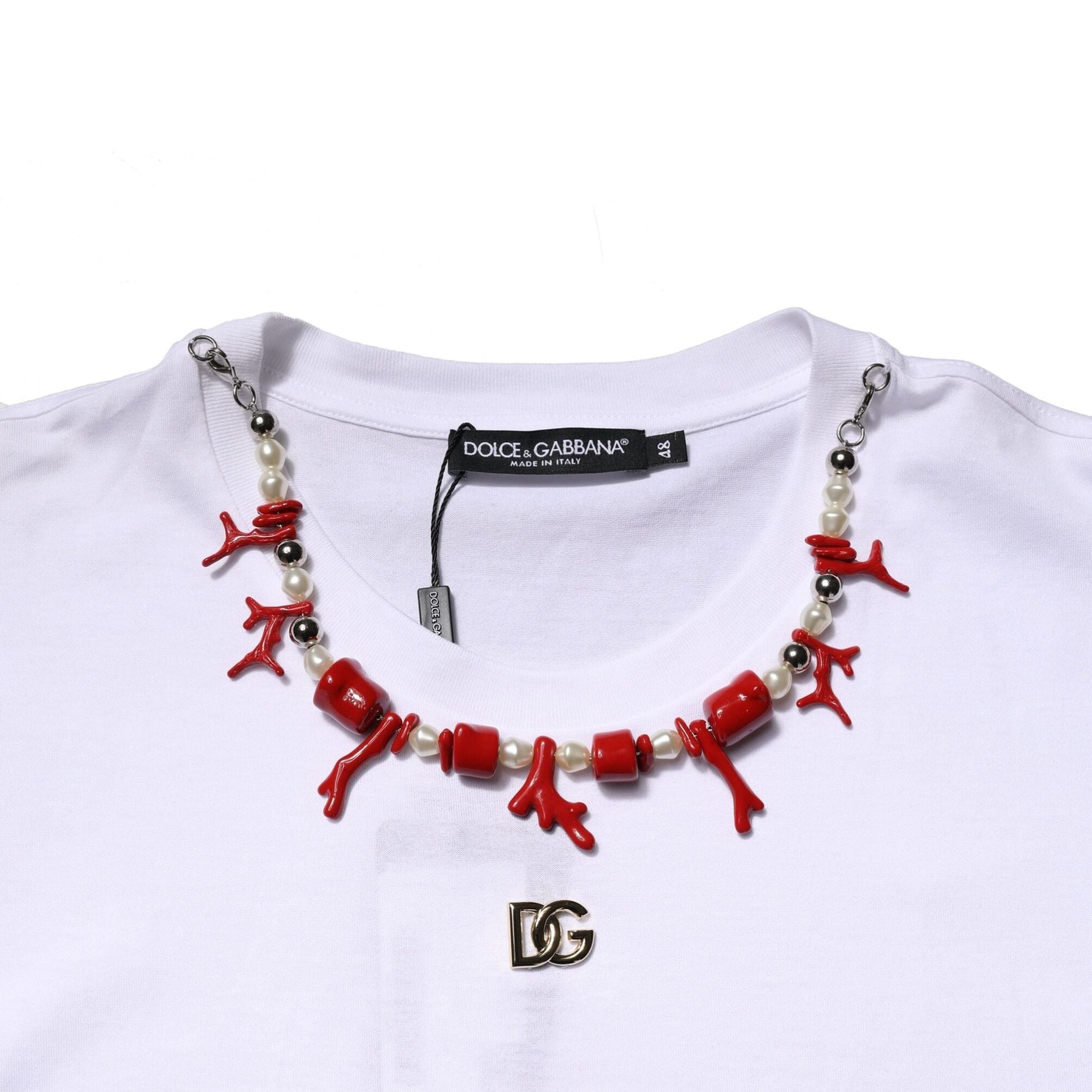 Dolce & Gabbana White Embellished Cotton Crew Neck T-shirt