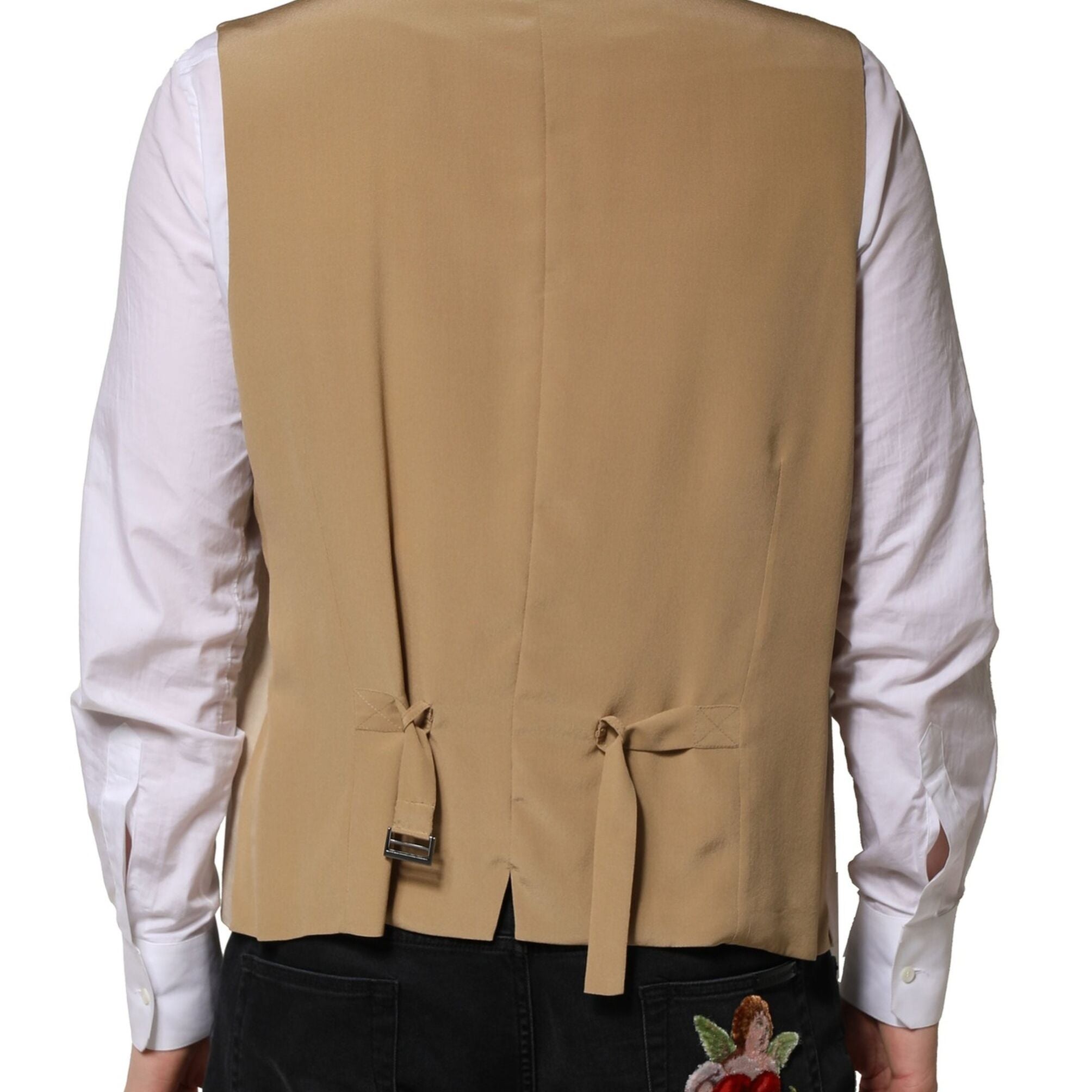 Dolce & Gabbana Beige Linen Dress Formal Men Waistcoat Vest