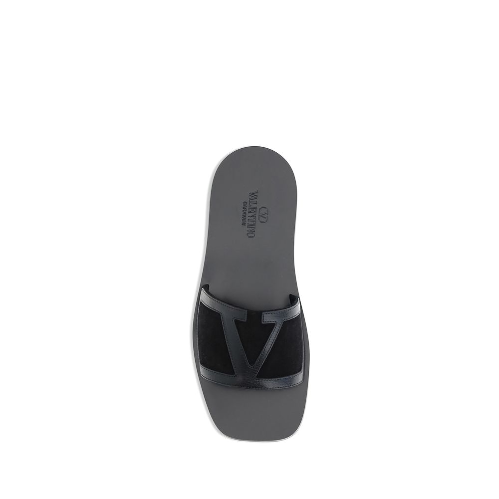 Valentino Garavani Black Calf Leather Bos Taurus Sandals
