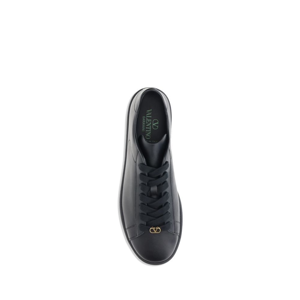 Valentino Garavani Black Calf Leather Bos Taurus Low Top Sneakers