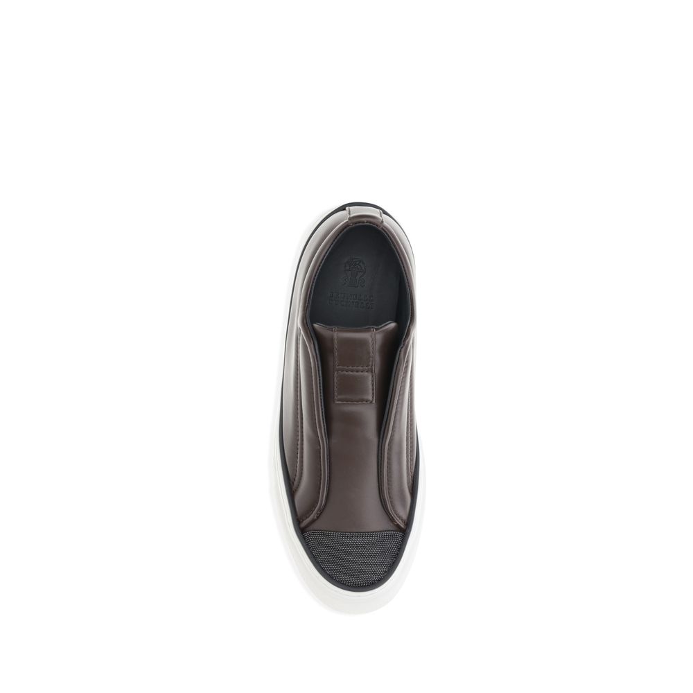 Brunello Cucinelli Black Calf Leather Bos Taurus Low Top Sneakers