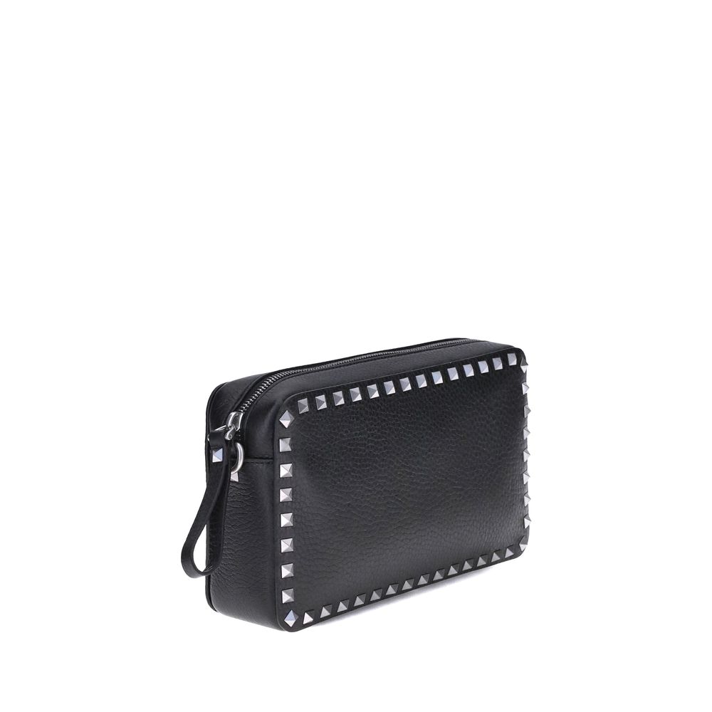 Valentino Garavani Black Calf Leather Bos Taurus Shoulder Bag