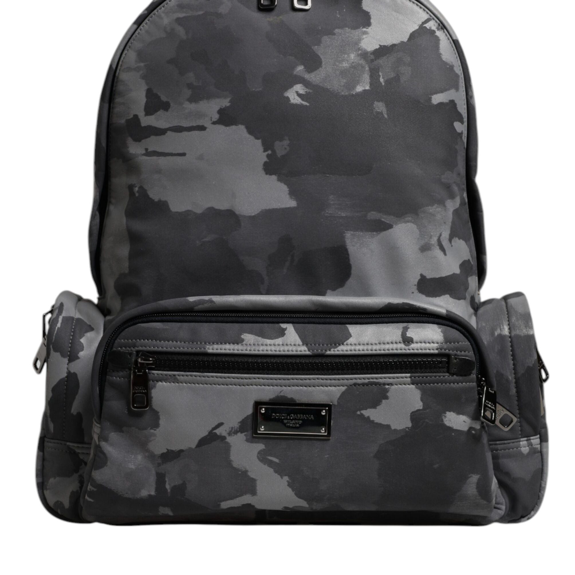 Dolce & Gabbana Gray Cotton Camouflage Logo Plaque Backpack Bag