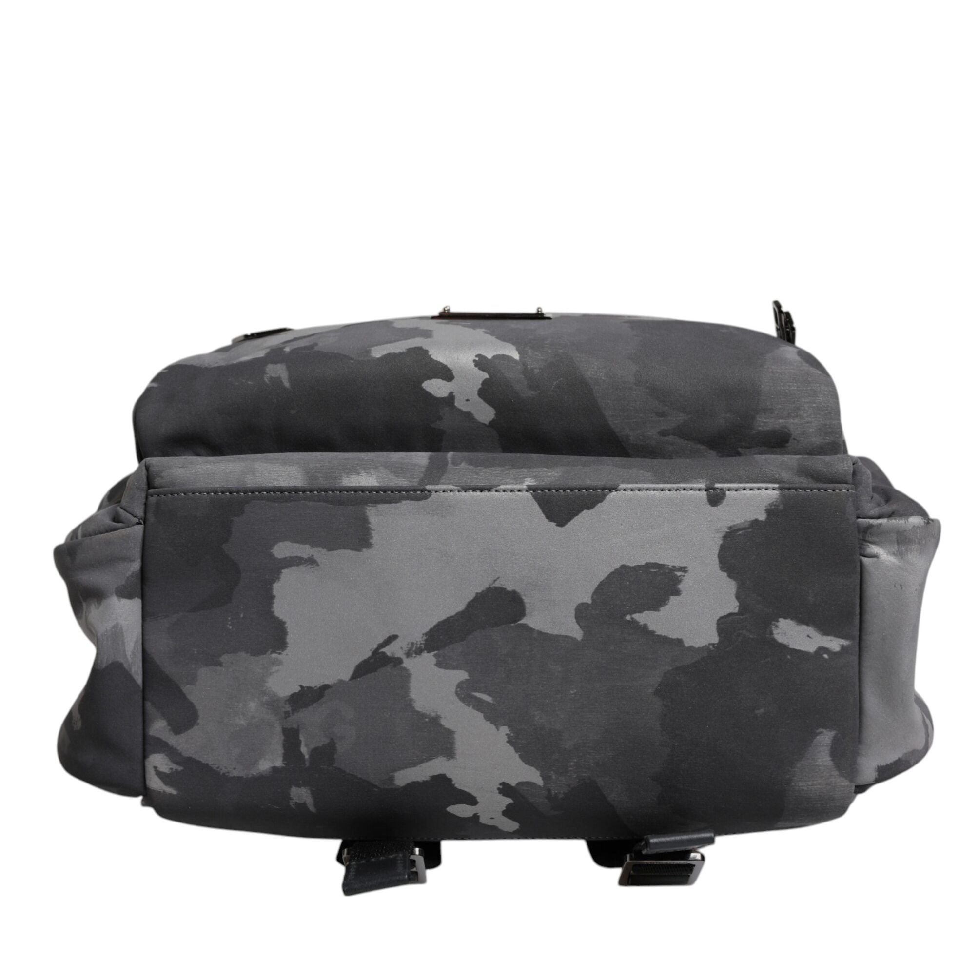 Dolce & Gabbana Gray Cotton Camouflage Logo Plaque Backpack Bag
