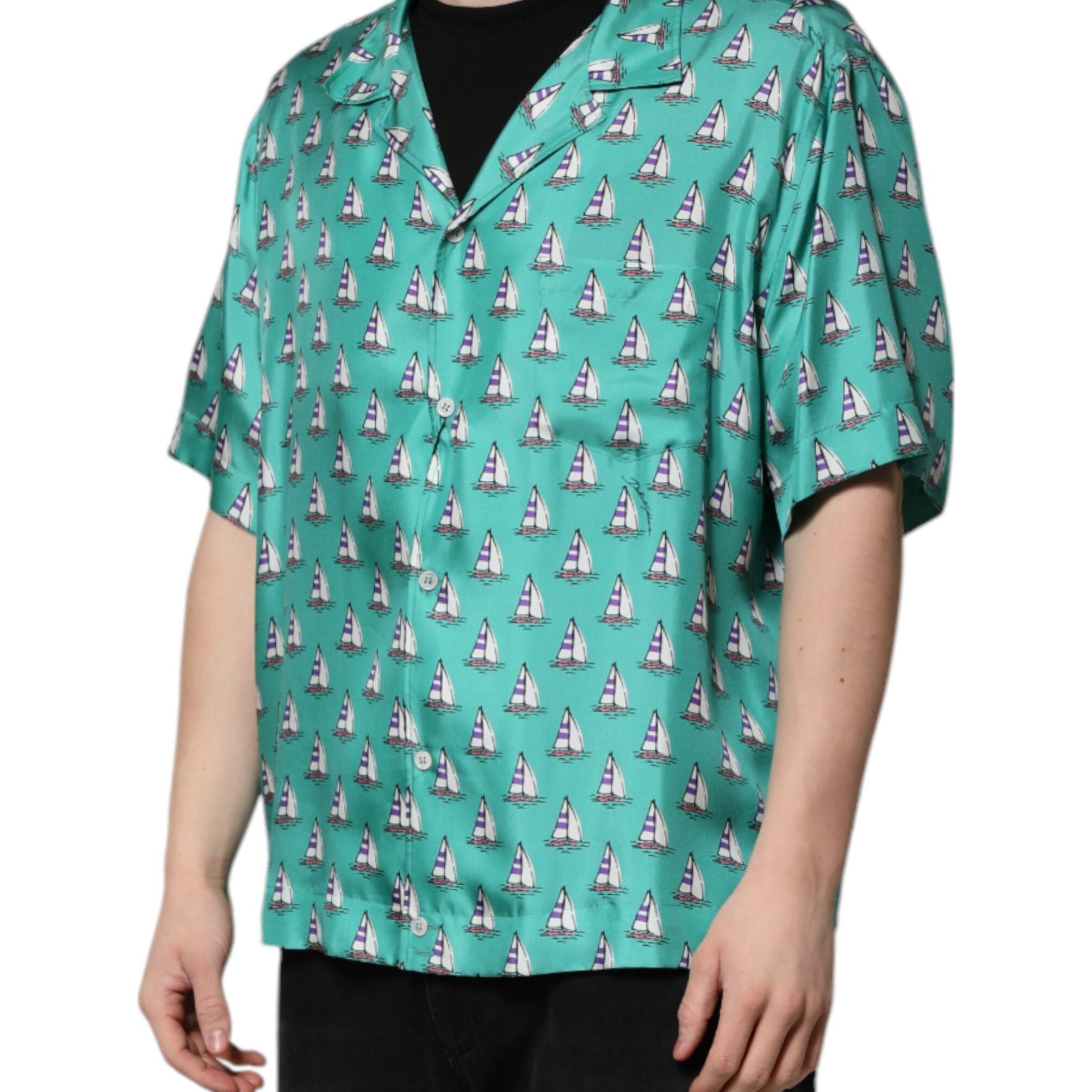 Dolce & Gabbana Green Printed Short Sleeves Casual Shirt