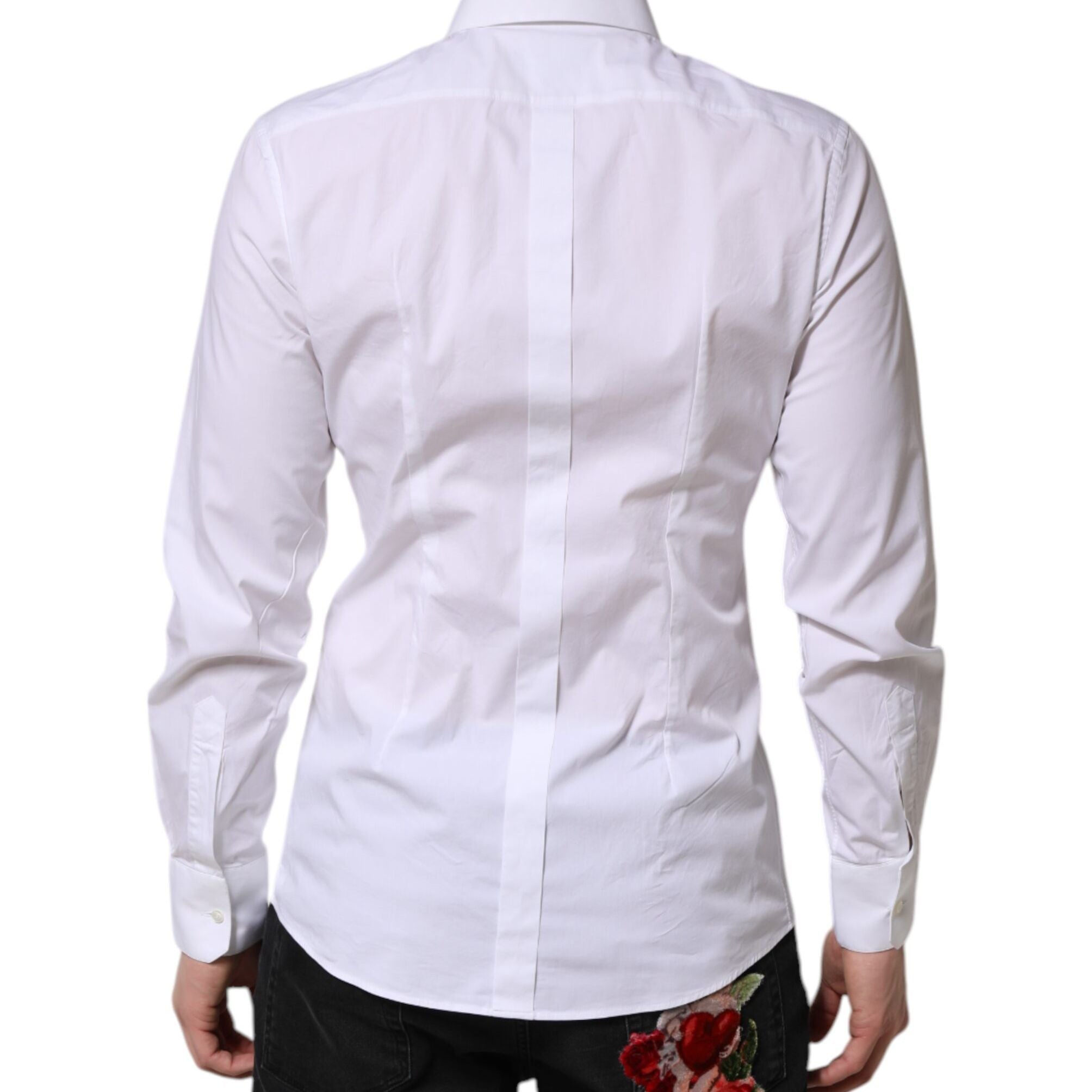 Dolce & Gabbana White GOLD Cotton Dress Formal Shirt