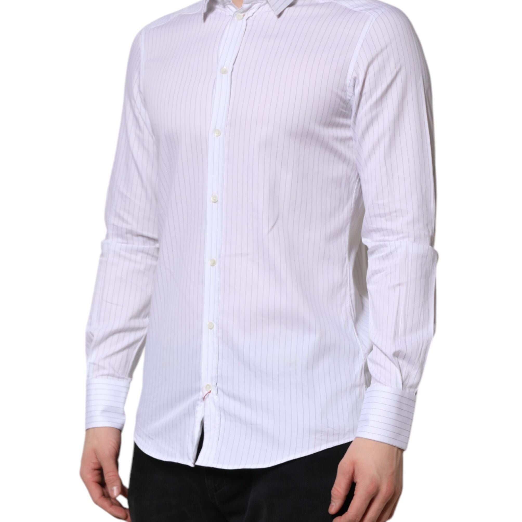 Dolce & Gabbana White Stripes Cotton Long Sleeve Formal Shirt