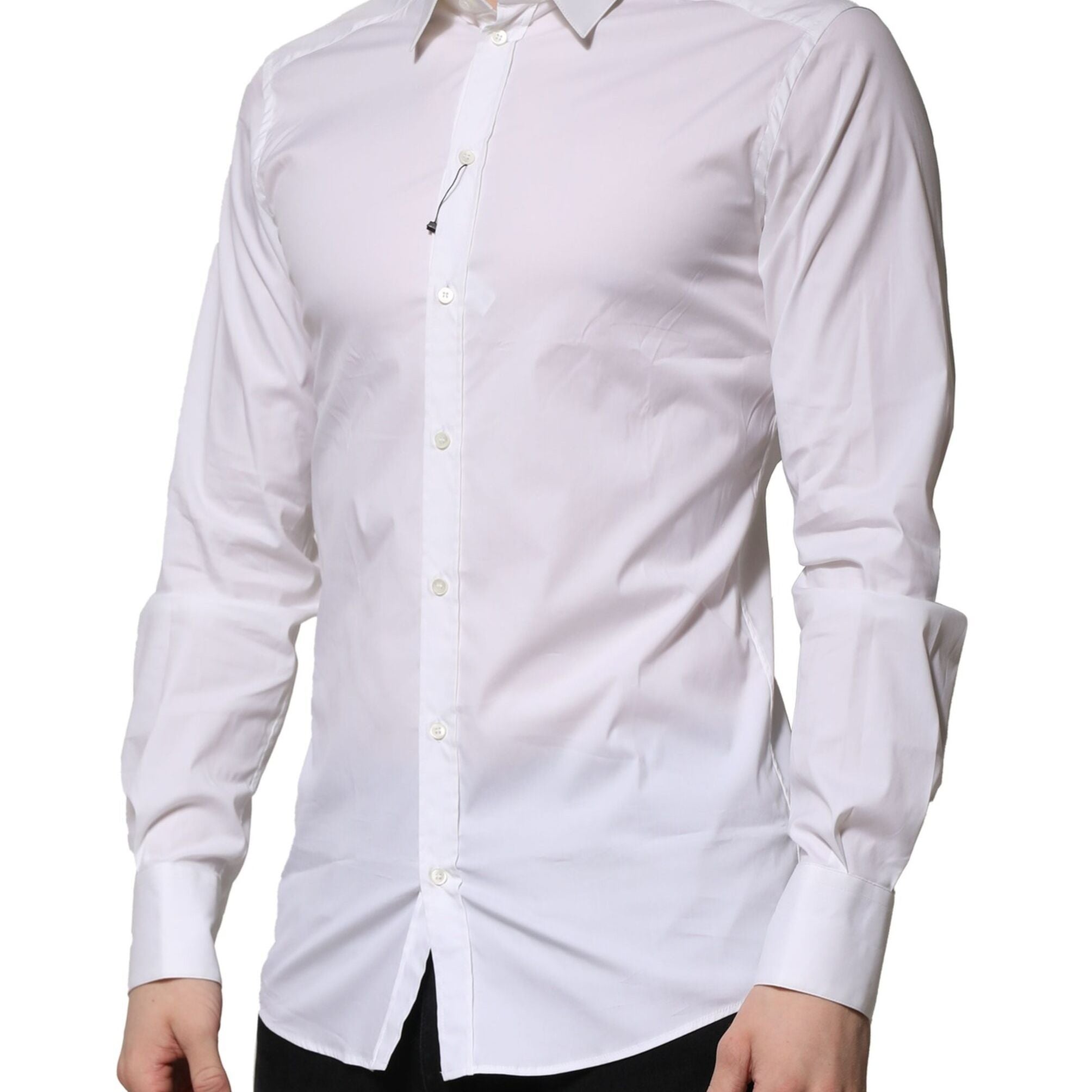 Dolce & Gabbana White Cotton Long Sleeves GOLD Formal Shirt