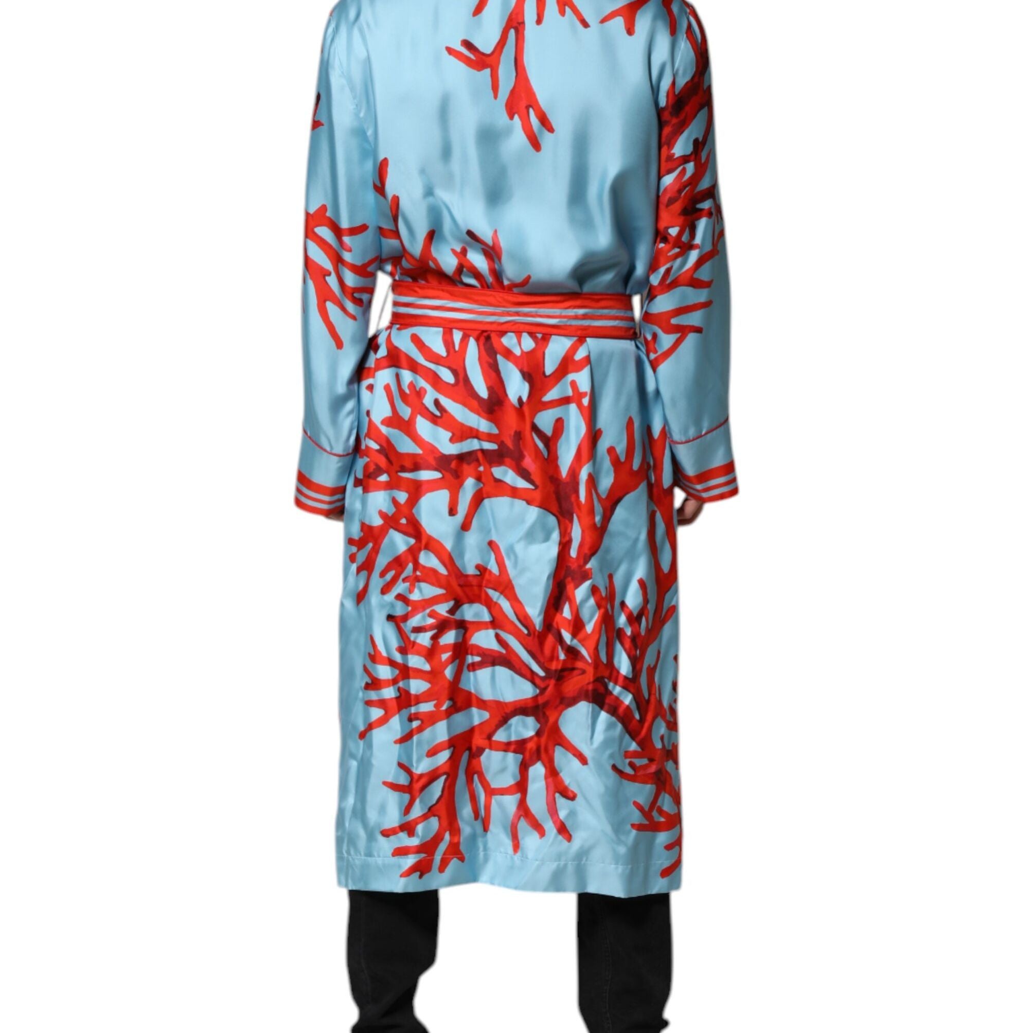 Dolce & Gabbana Blue Red Coral Print Wrap Robe Coat Jacket