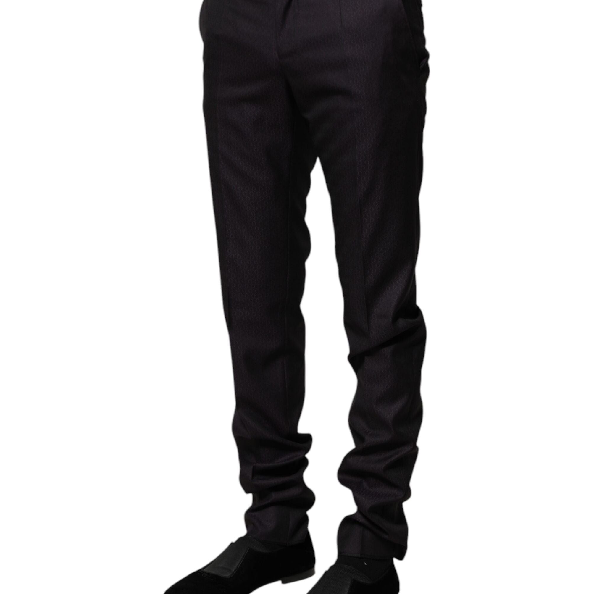Dolce & Gabbana Black Wool Patterned Formal Pants
