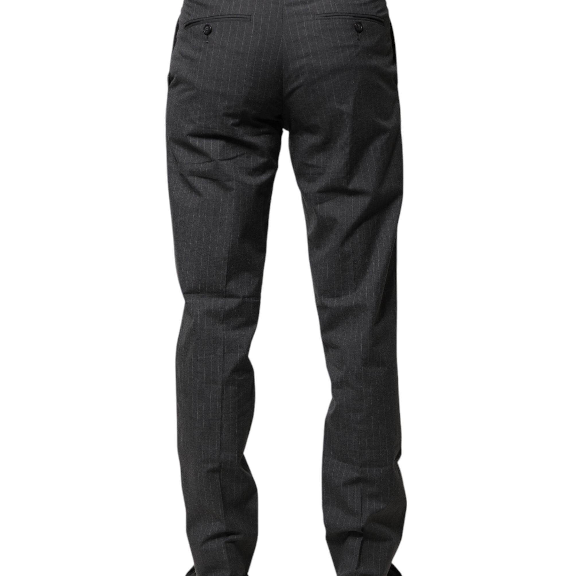 Dolce & Gabbana Gray Striped Cotton Formal Pants