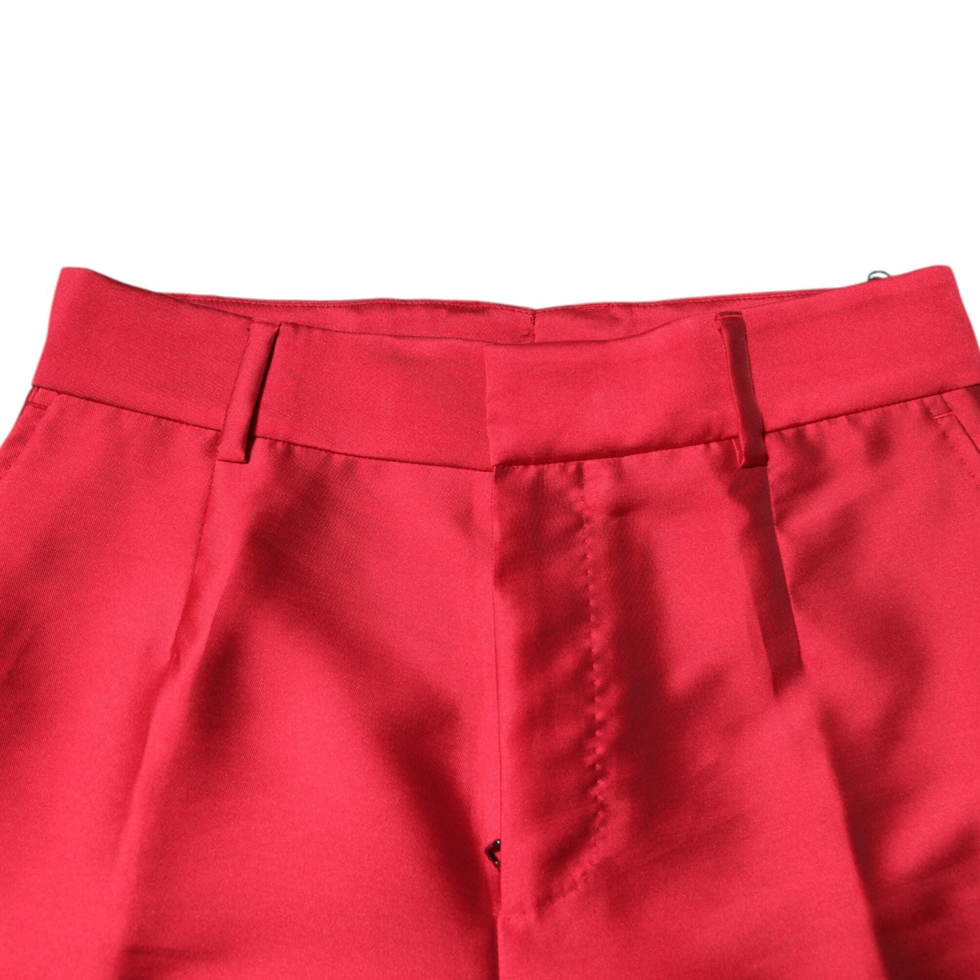 Dolce & Gabbana Red Polyester Cropped Dress Pants