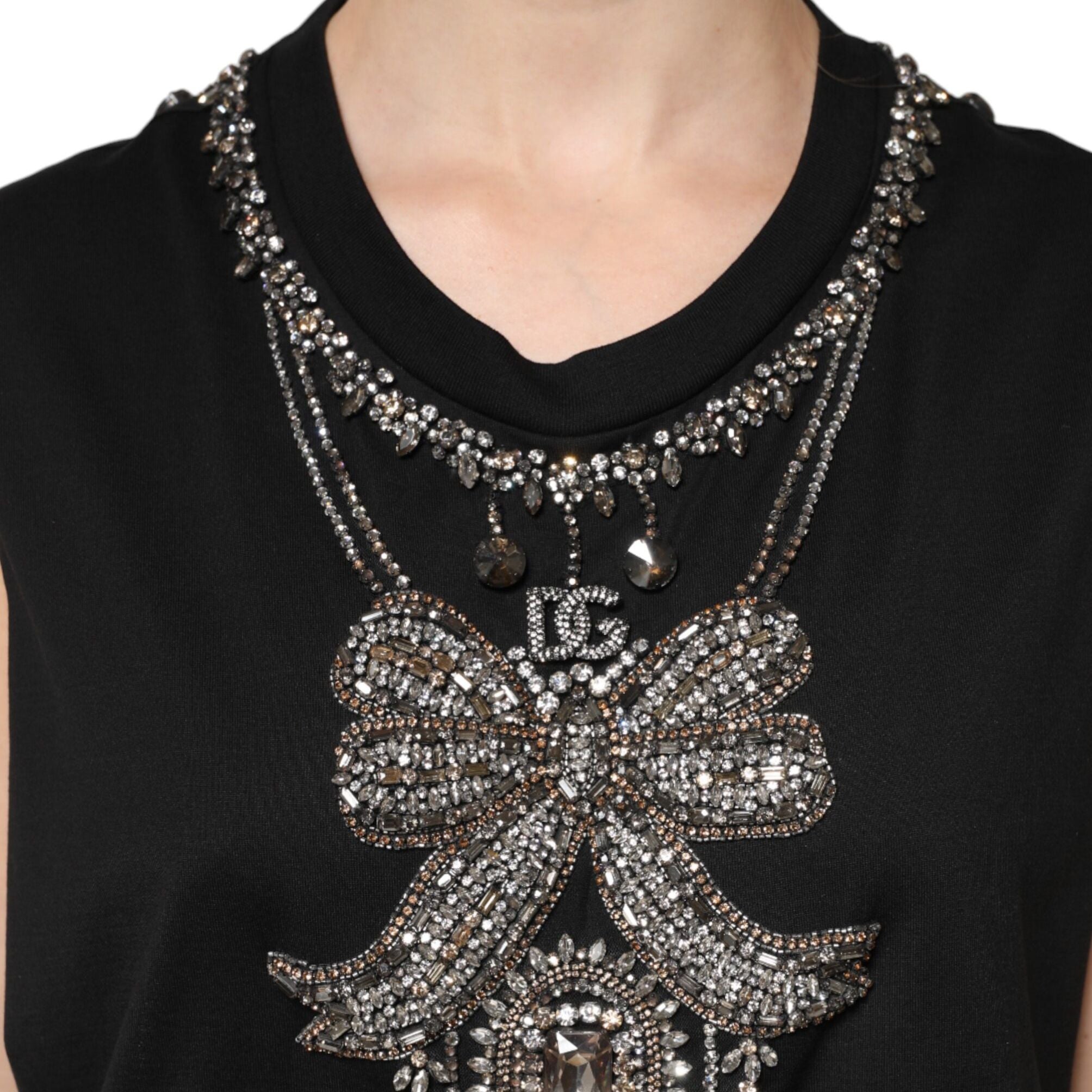 Dolce & Gabbana Black Cotton Rhinestone Embellished Tank Top