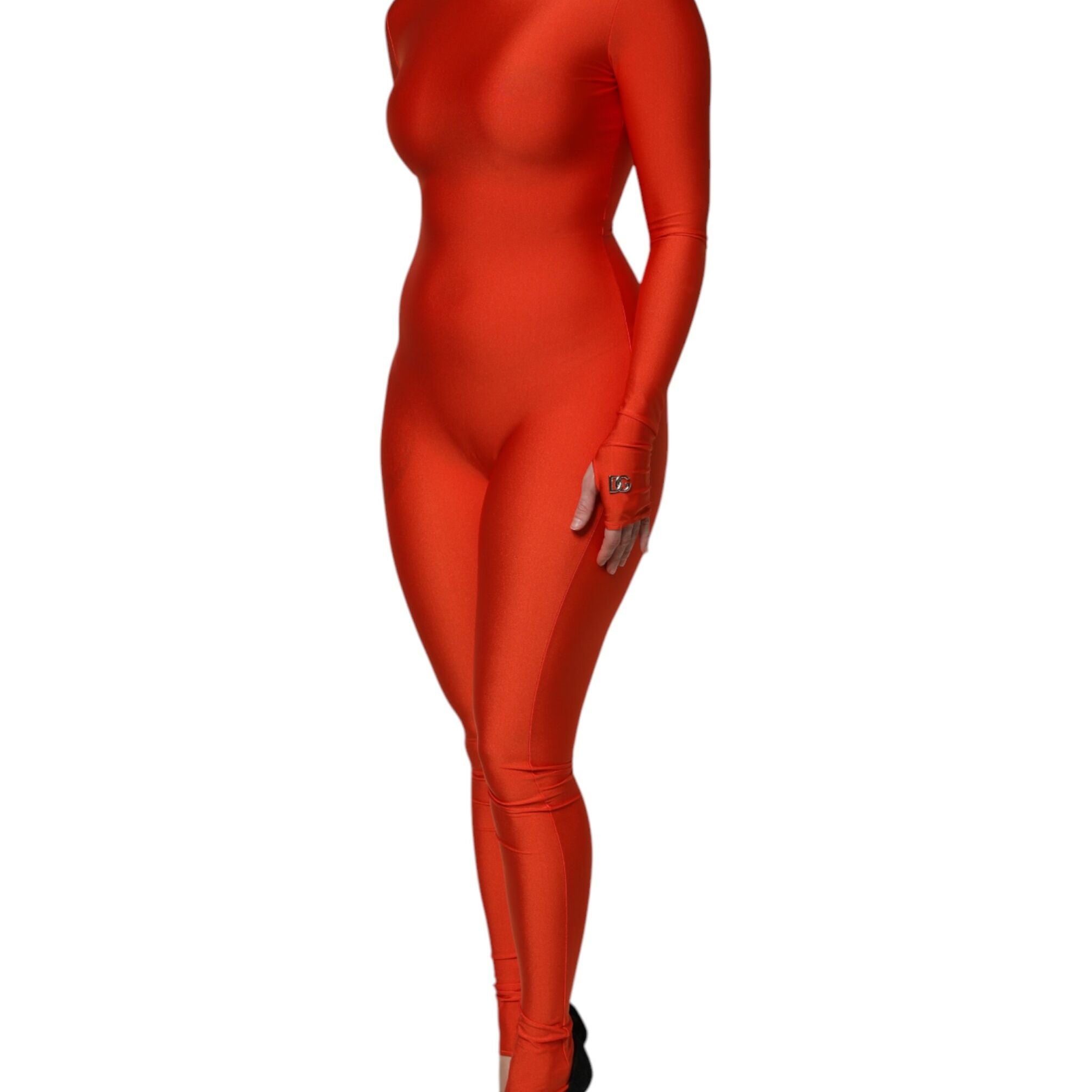 Dolce & Gabbana Red Nylon Turtleneck Bodycon Jumpsuit Dress