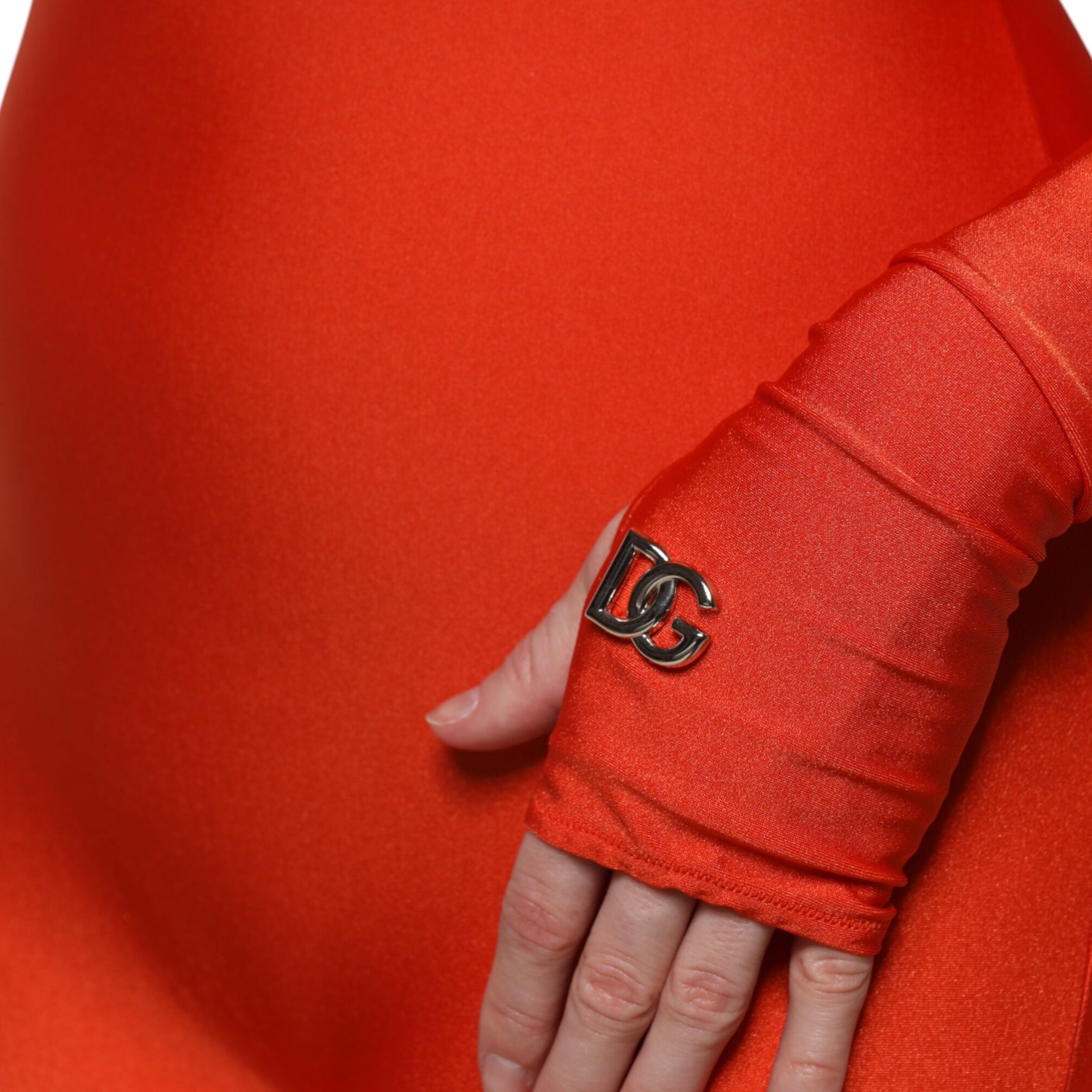 Dolce & Gabbana Red Nylon Turtleneck Bodycon Jumpsuit Dress