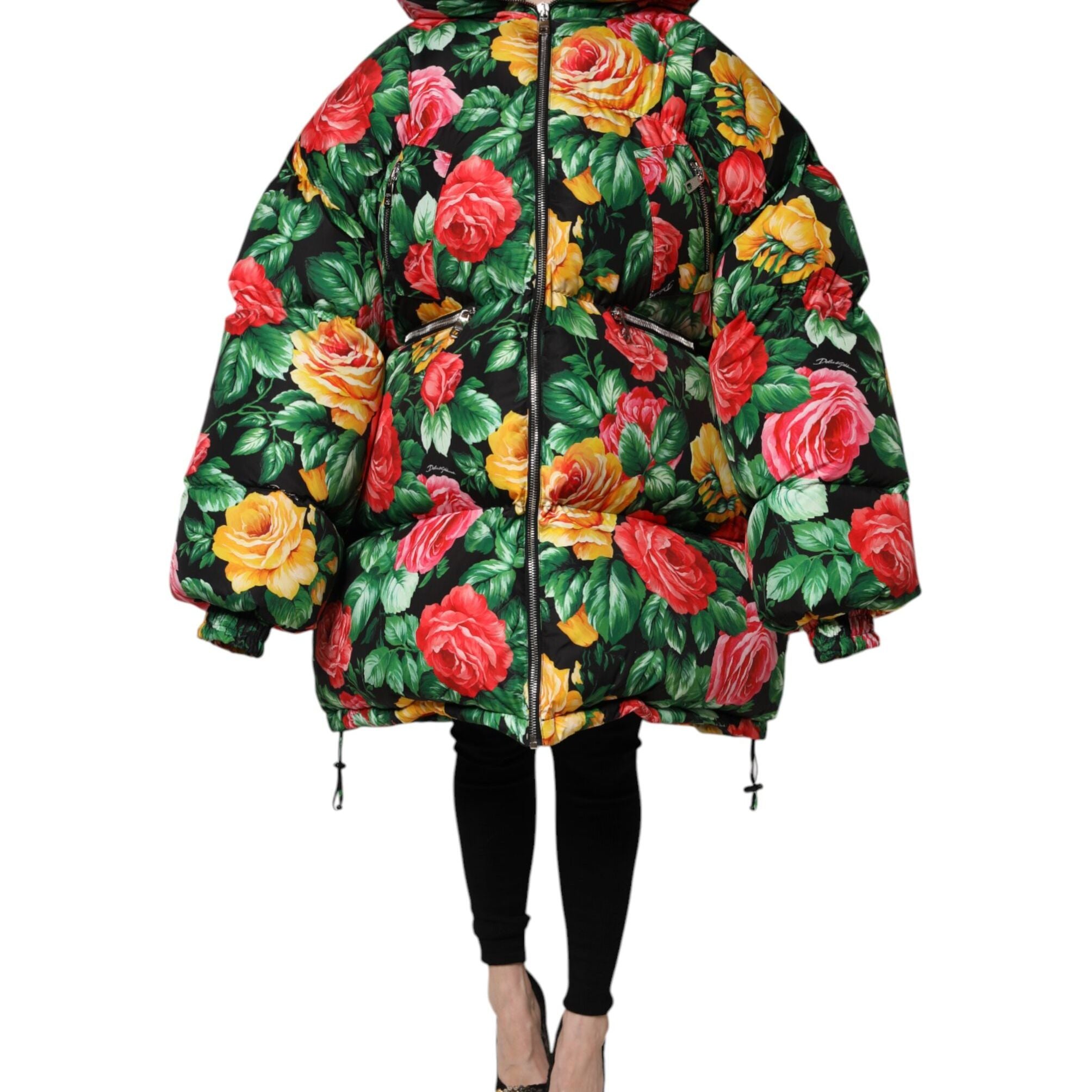 Dolce & Gabbana Multicolor Floral Puffer Hooded Jacket