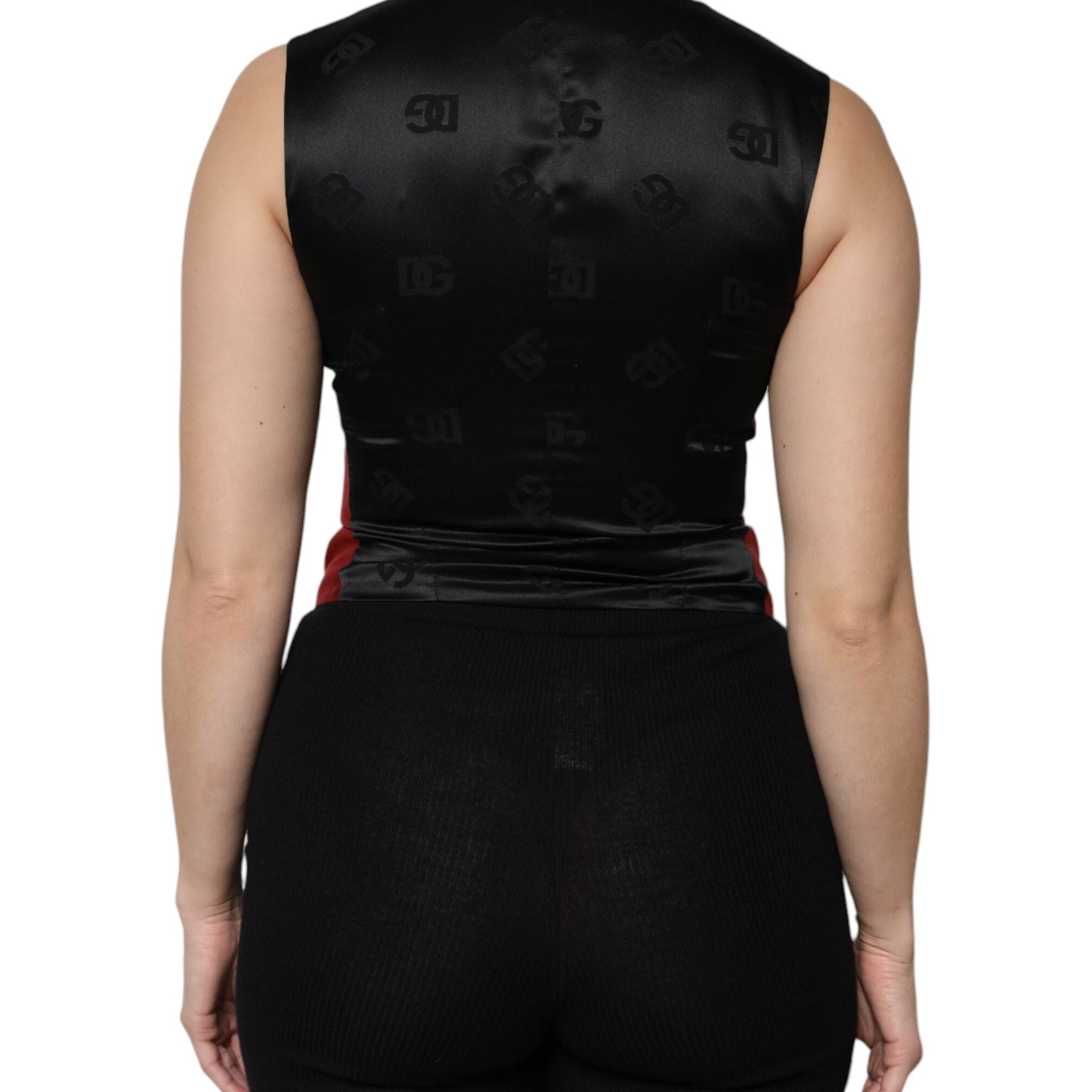 Dolce & Gabbana Red Black Button Down Sleeveless Vest Top