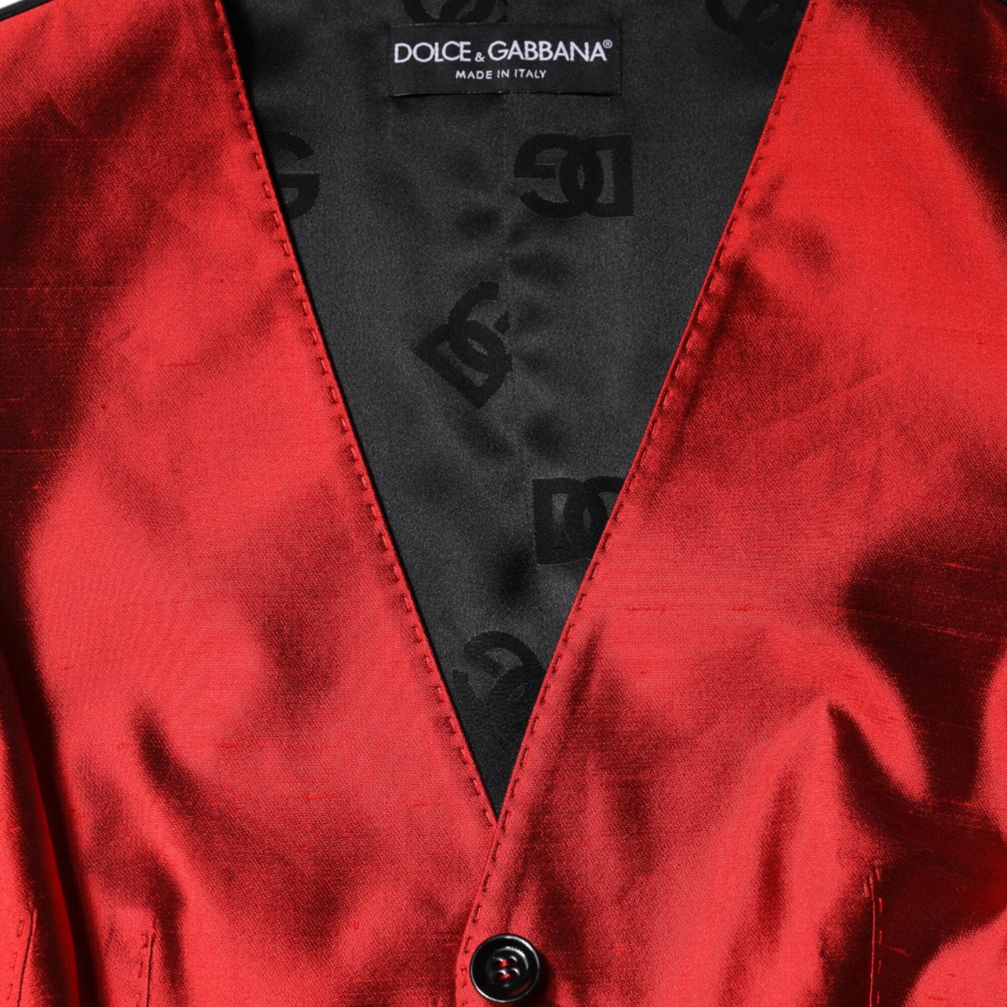 Dolce & Gabbana Red Black Button Down Sleeveless Vest Top