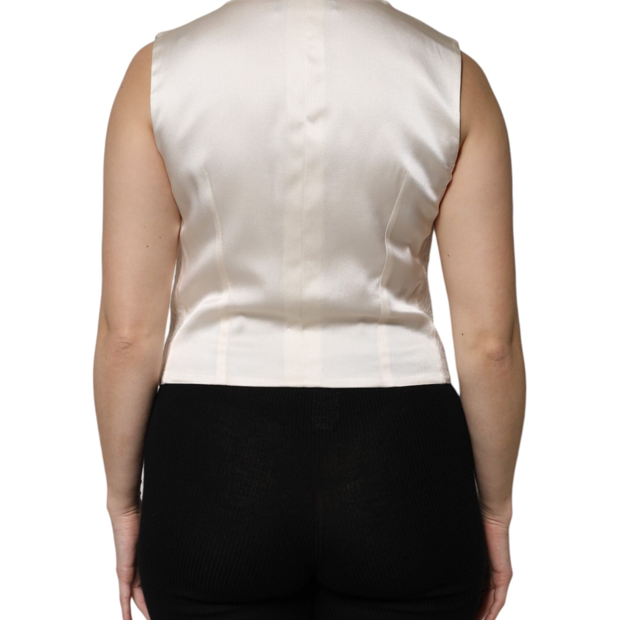 Dolce & Gabbana Ivory Cotton Button Down Sleeveless Vest Top