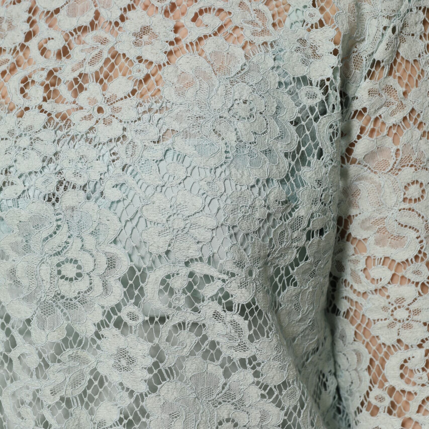 Dolce & Gabbana Mint Green Floral Lace Cotton Blouse Top