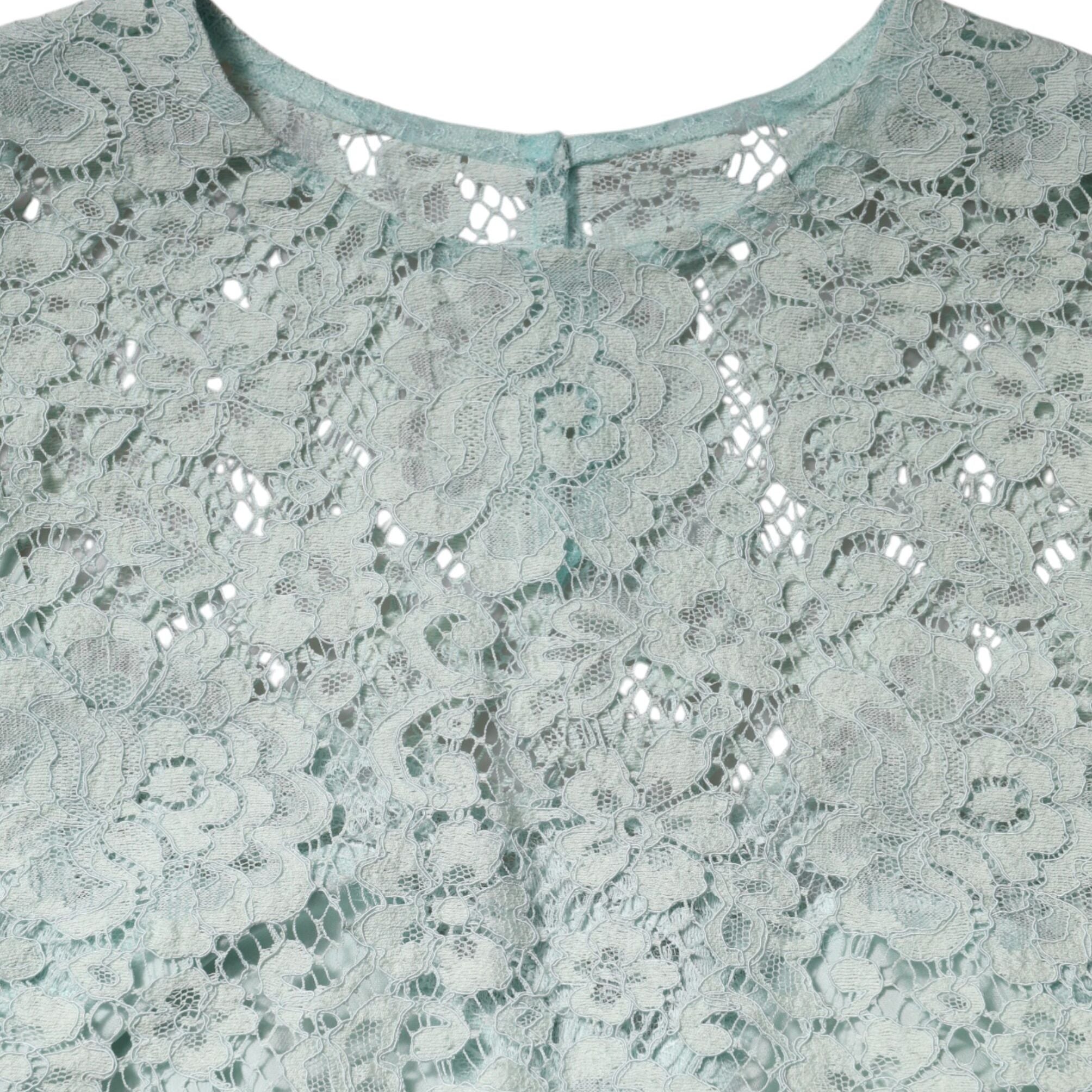 Dolce & Gabbana Mint Green Floral Lace Cotton Blouse Top