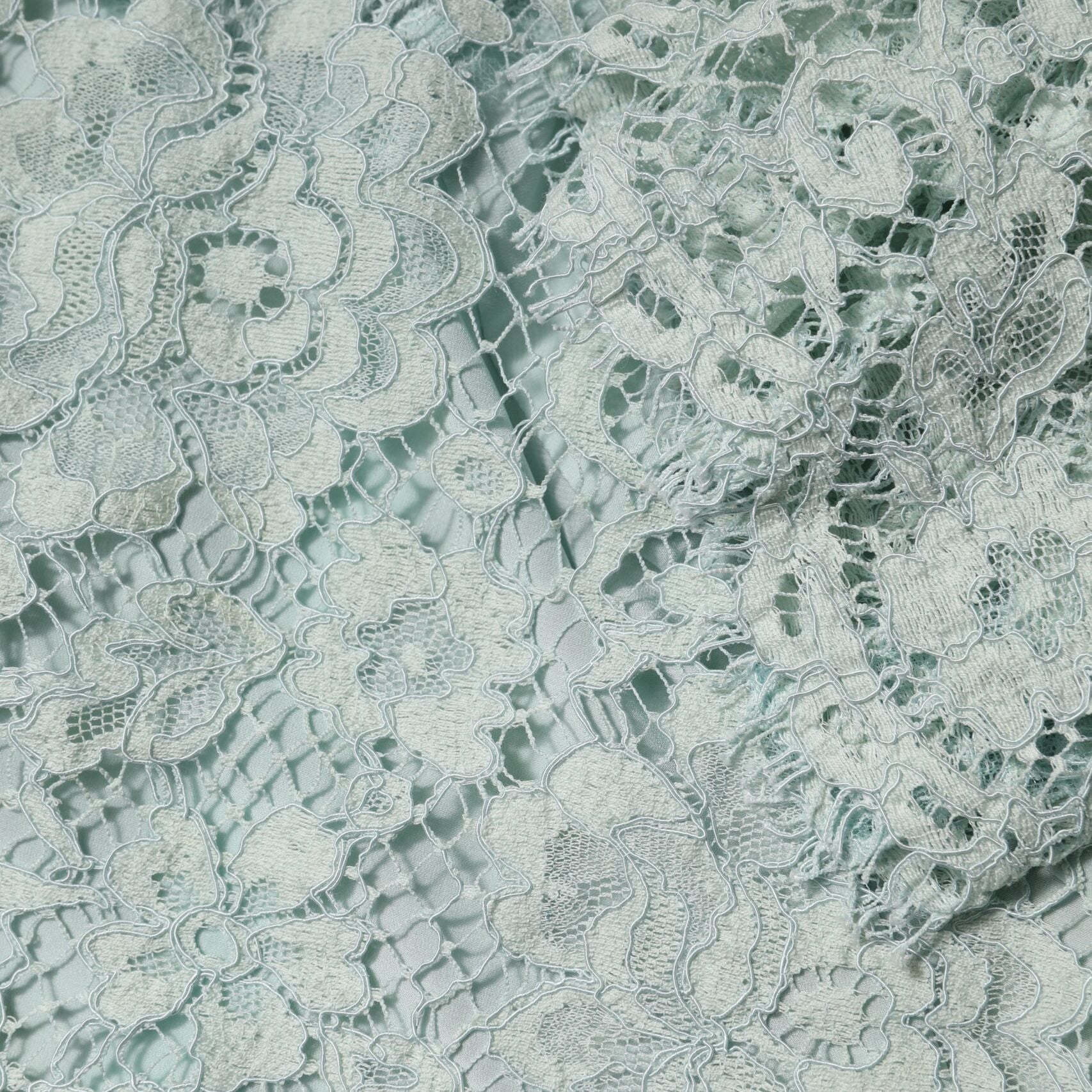 Dolce & Gabbana Mint Green Floral Lace Cotton Blouse Top